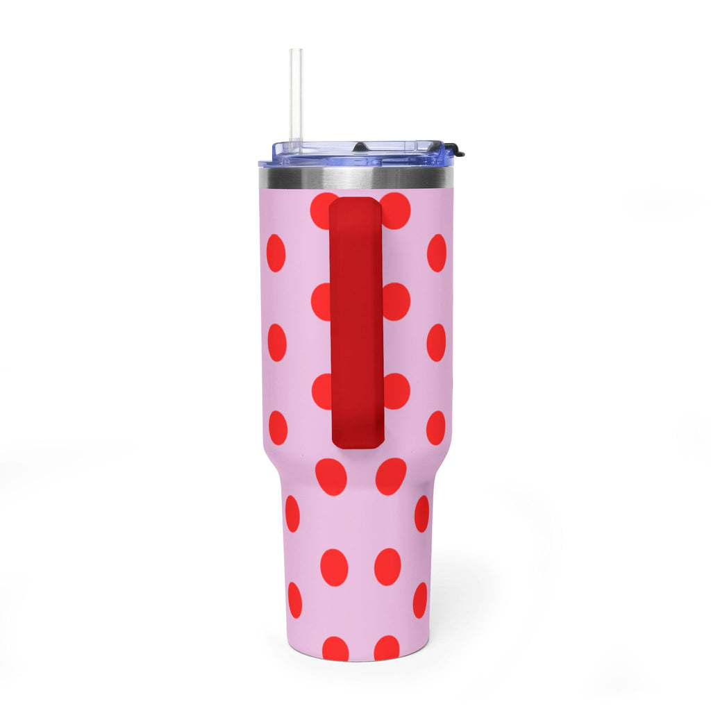 PINK & RED POLKA DOTS 40OZ STAINLESS STEEL TUMBLER