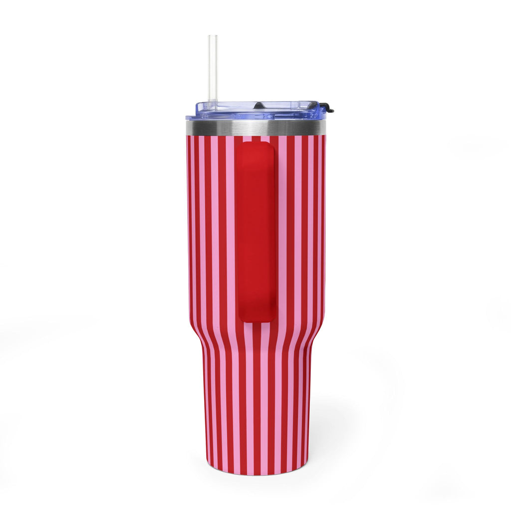 RED & PINK STRIPES 40OZ STAINLESS STEEL TUMBLER