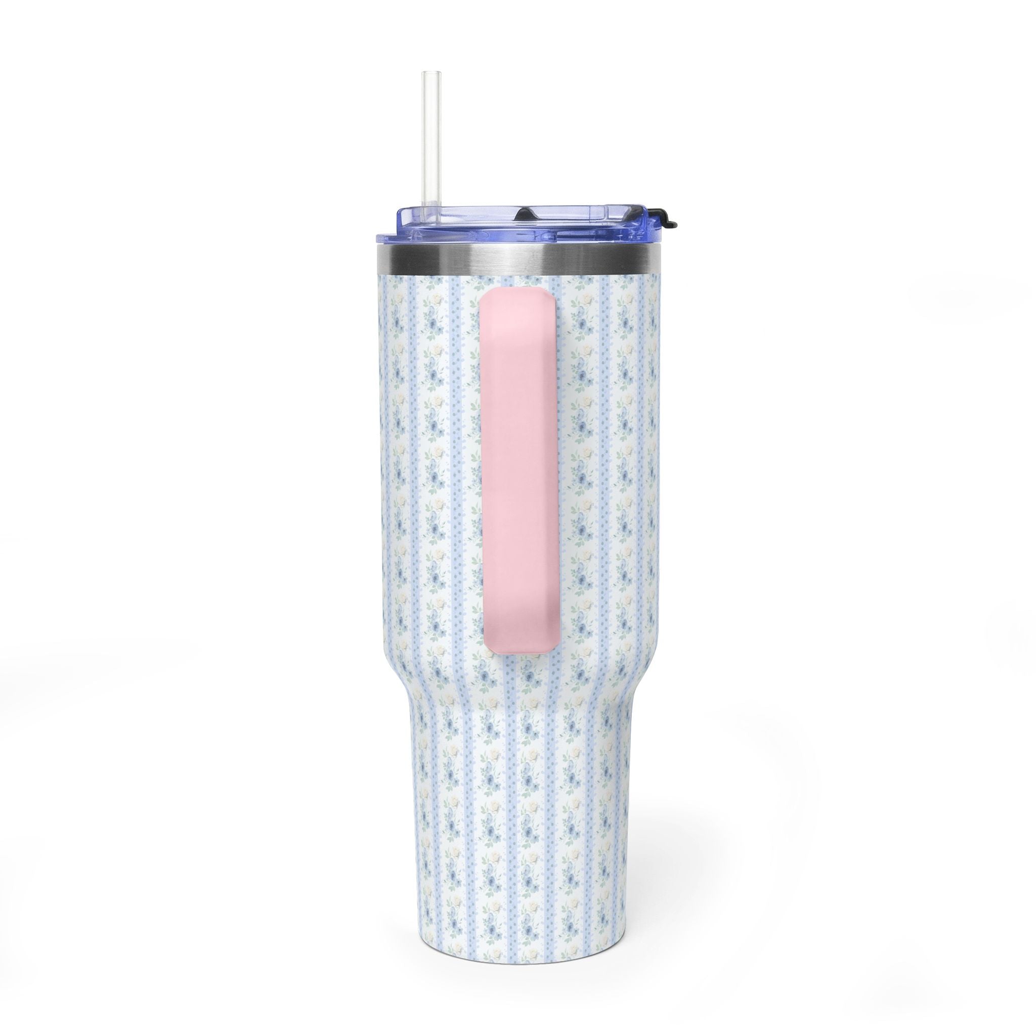 BLUE STRIPES FLORAL 40OZ STAINLESS STEEL TUMBLER