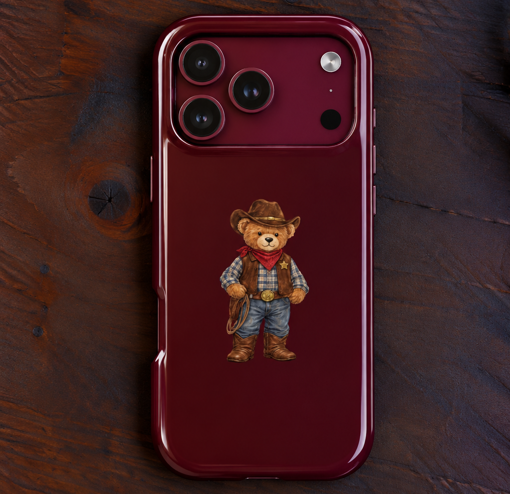 WINE RED COWBOY TEDDY BEAR PHONE CASE