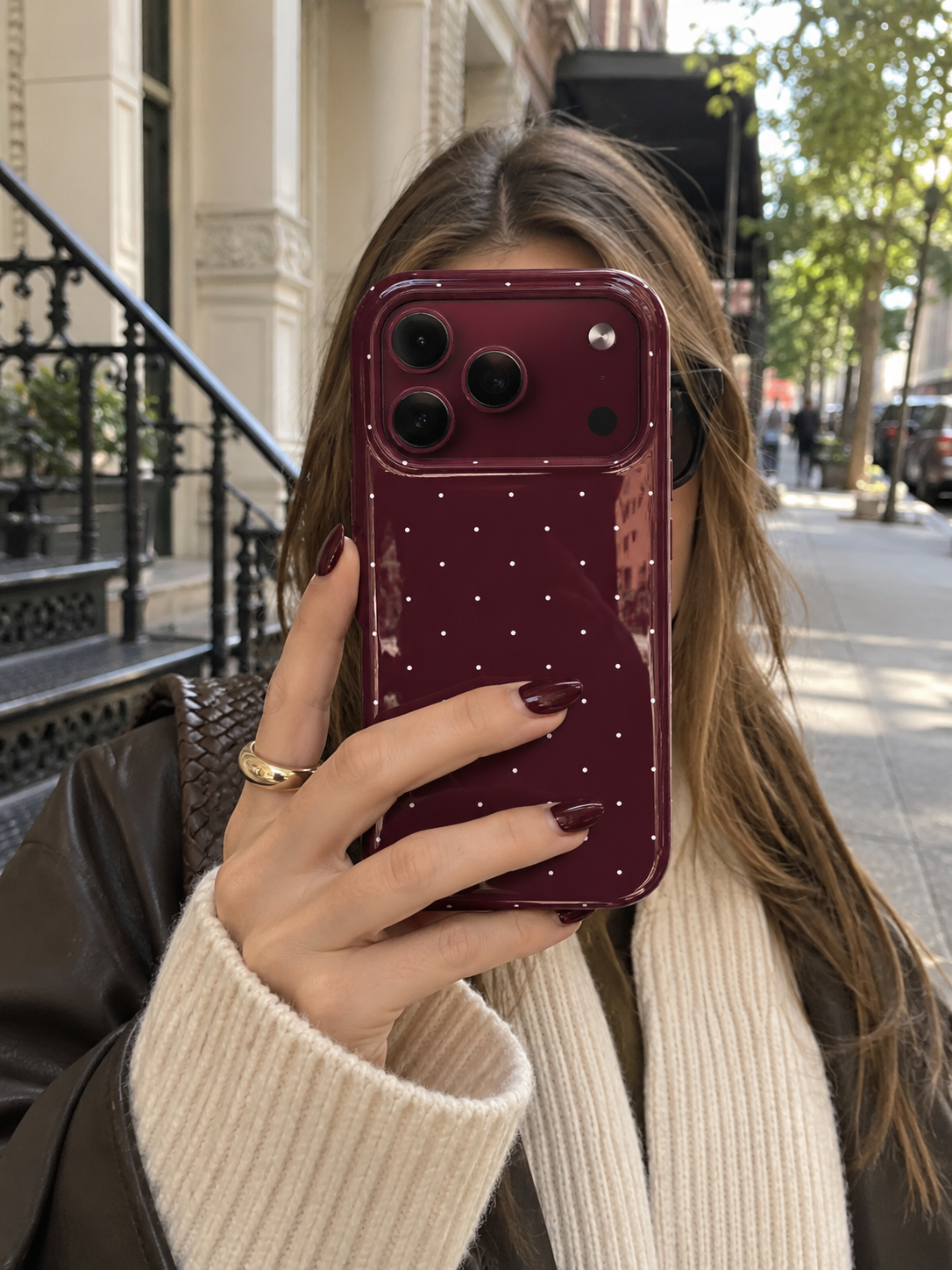 DARK CHERRY BURGUNDY MINI POLKA DOTS PHONE CASE