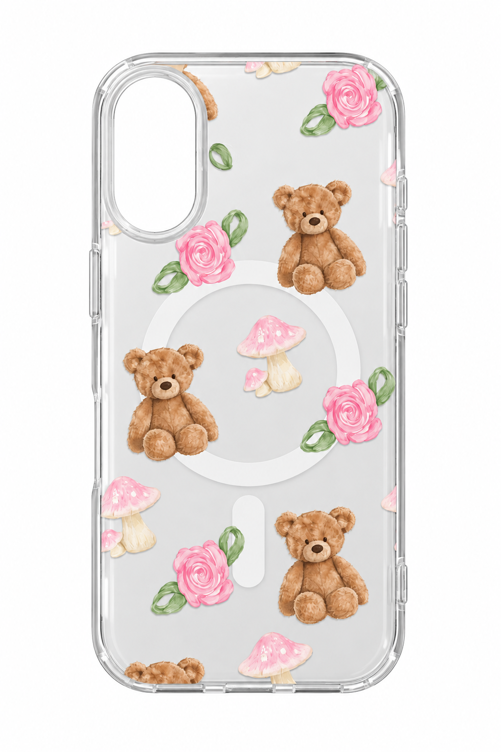 CLEAR TEDDY BEAR ROSE PHONE CASE