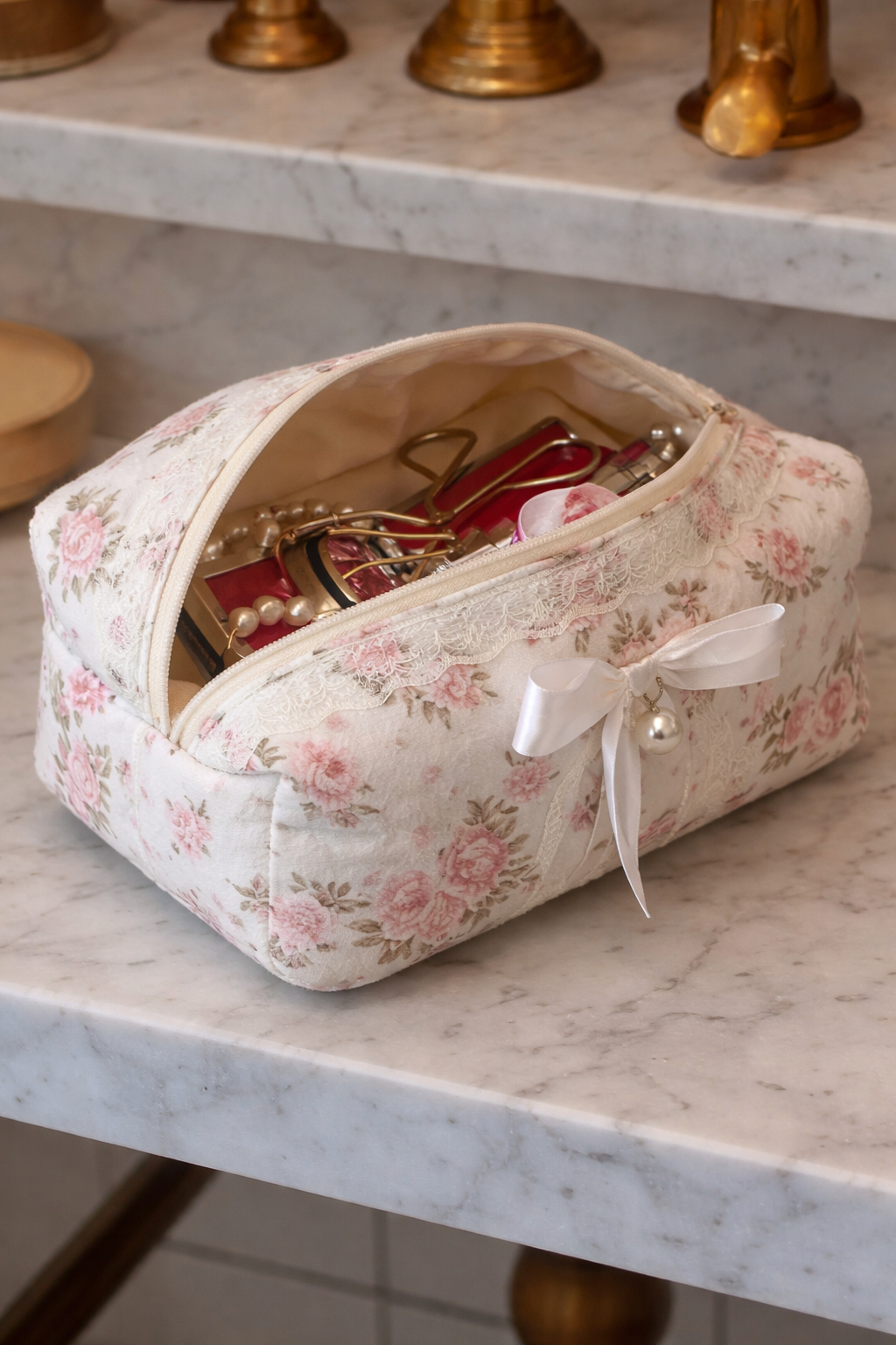 LIMITED EDITION HEIRLOOM FLORAL BOW MAKEUP BAG
