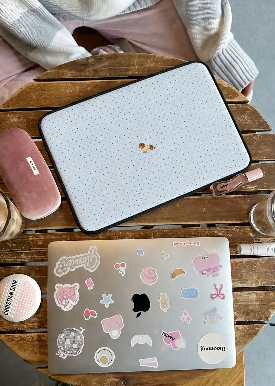 BLUE POLKA DOTS MINI DACHSHUND PUPPY DOG KINDLE IPAD & LAPTOP SLEEVE