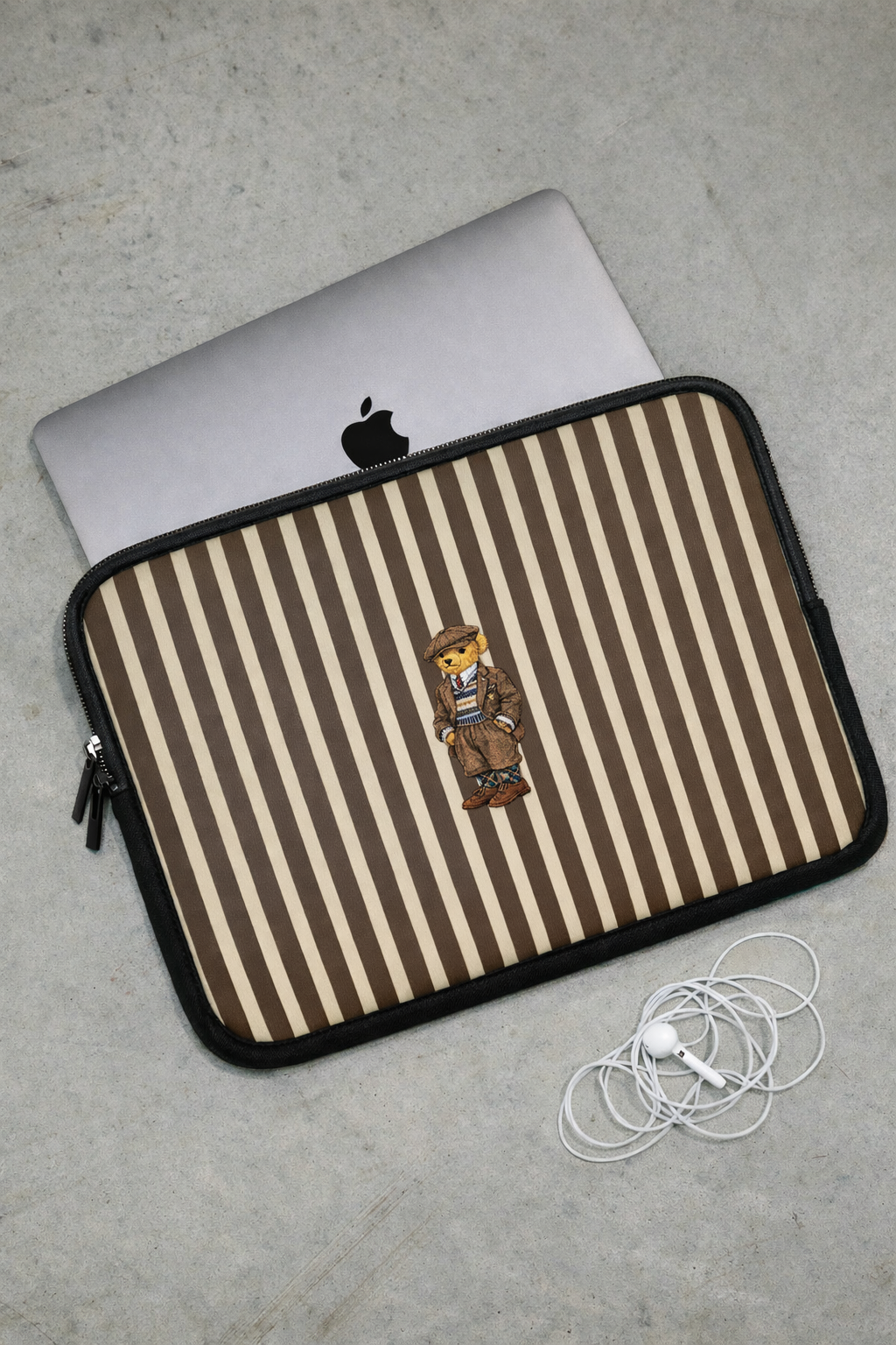 BROWN STRIPES RL TEDDY BEAR NEOPRENE KINDLE IPAD & LAPTOP SLEEVE
