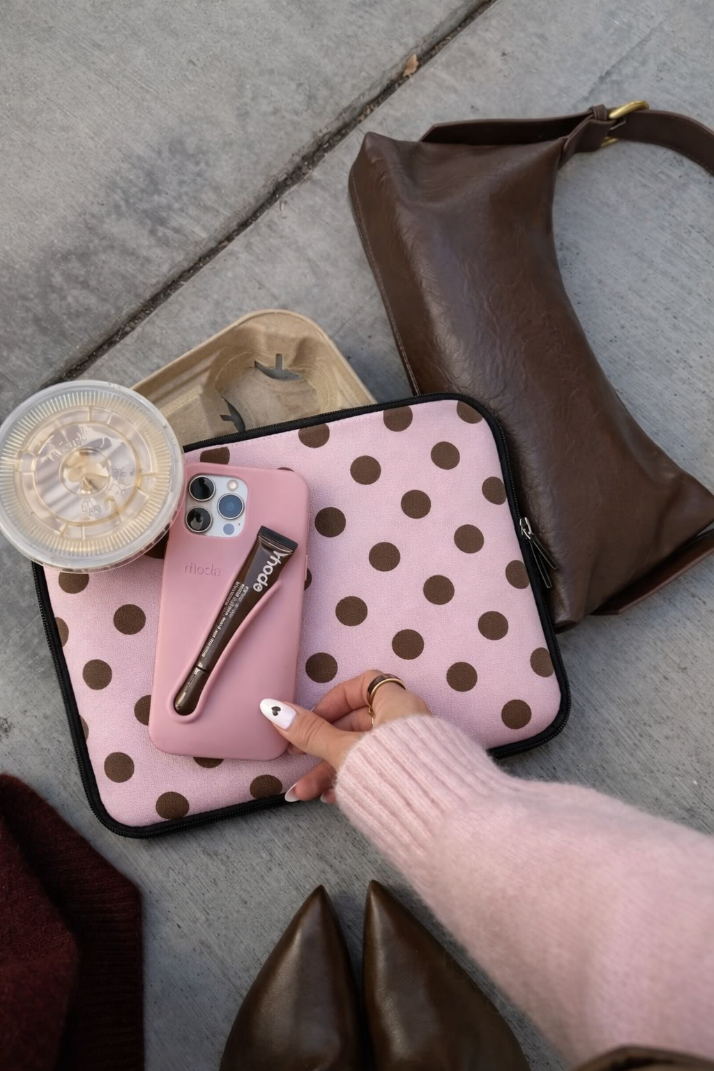 PINK & BROWN POLKA DOTS NEOPRENE KINDLE IPAD & LAPTOP SLEEVE