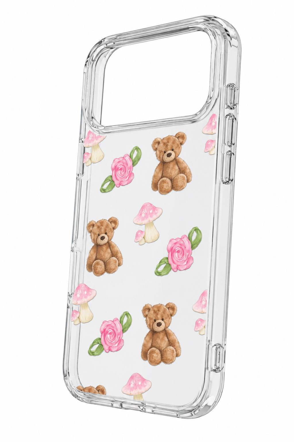 CLEAR TEDDY BEAR ROSE PHONE CASE