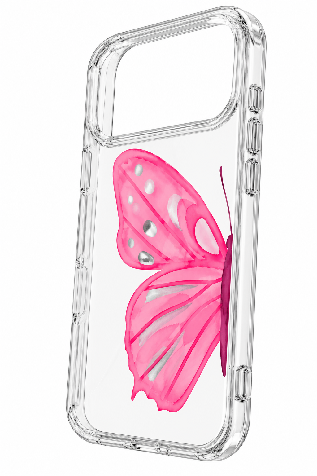 CLEAR PINK BUTTERFLY WING PHONE CASE