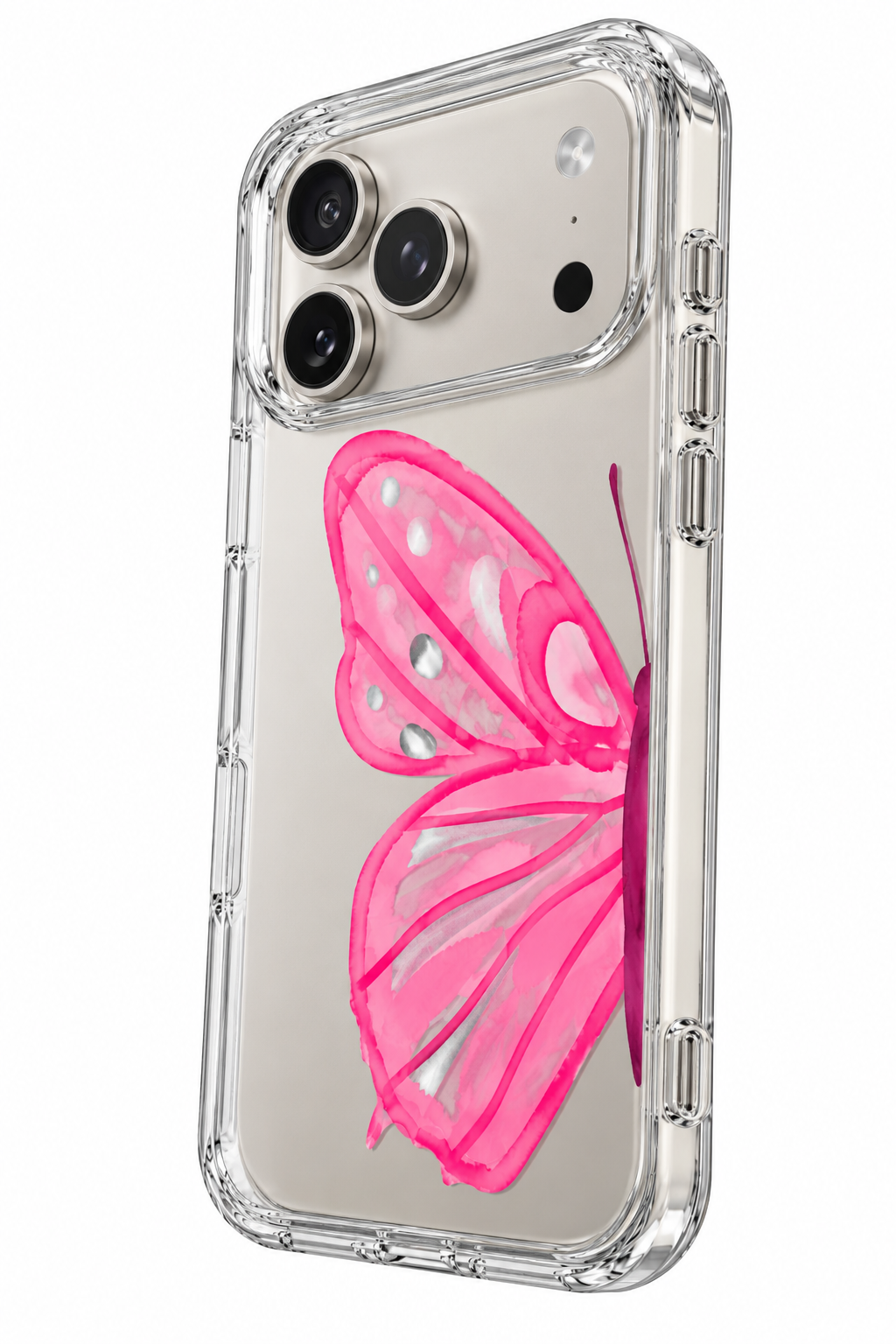 CLEAR PINK BUTTERFLY WING PHONE CASE