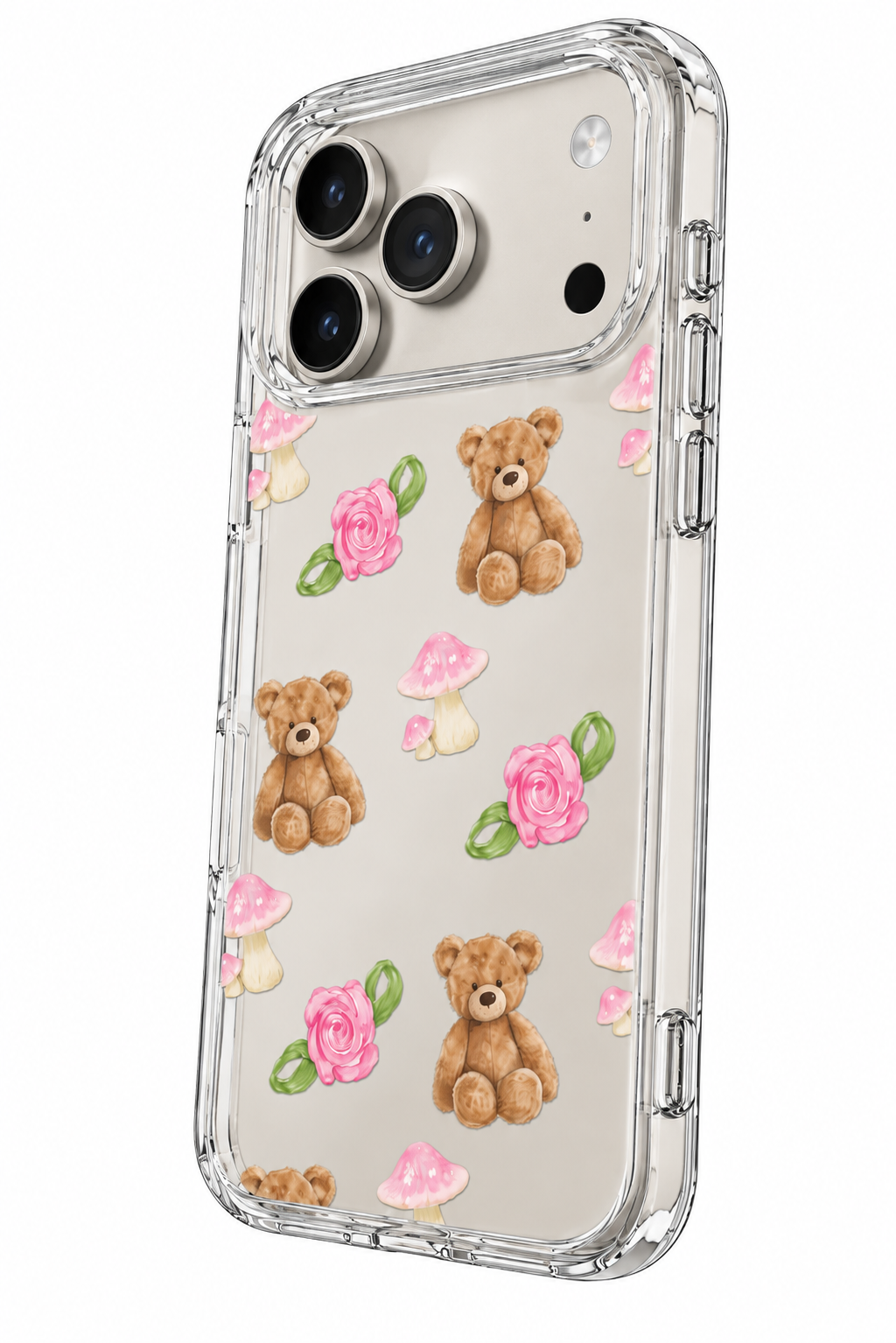 CLEAR TEDDY BEAR ROSE PHONE CASE