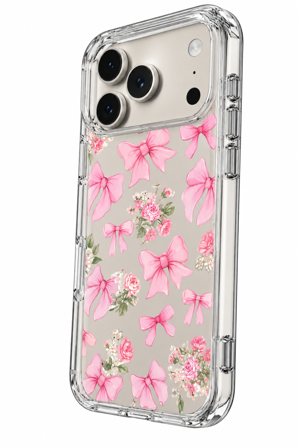 CLEAR COQUETTE PINK BOWS PHONE CASE