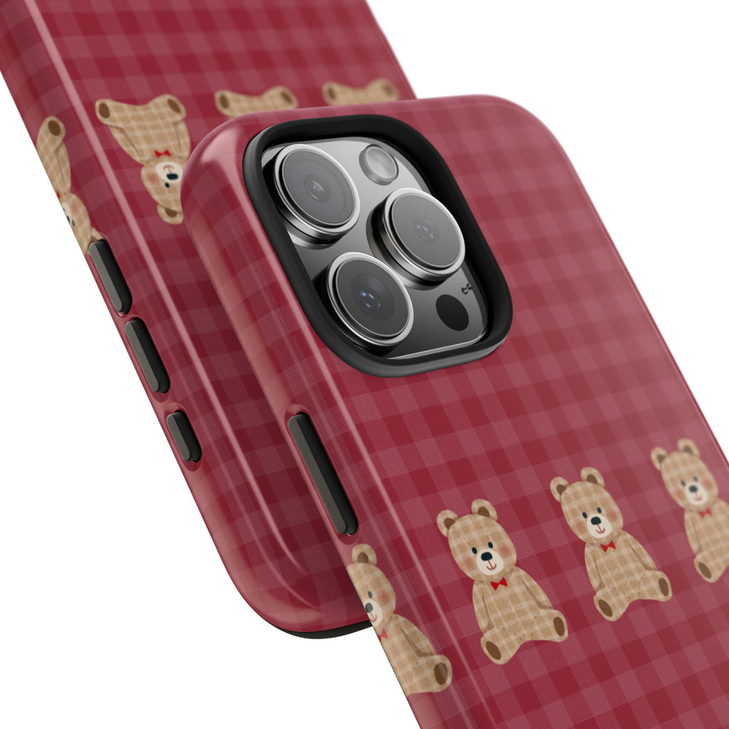 RED GINGHAM CHECKERED TEDDY BEAR PHONE CASE