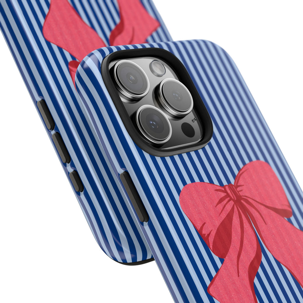 NAVY STRIPES RED LARGE BOW PHONE CASE