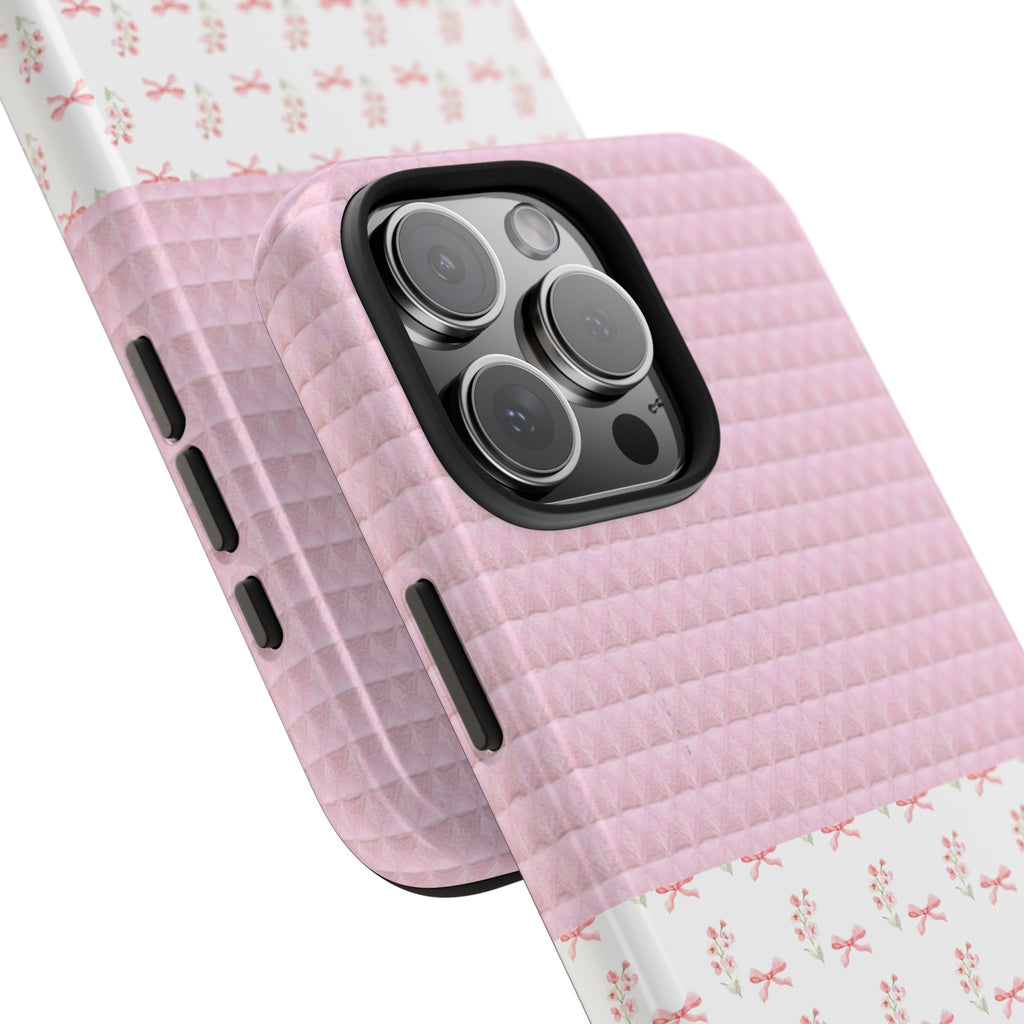PINK WAFFLE KNIT FLORAL PHONE CASE