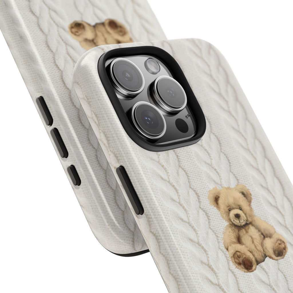 BEIGE BRAIDED KNIT TEDDY BEAR PHONE CASE
