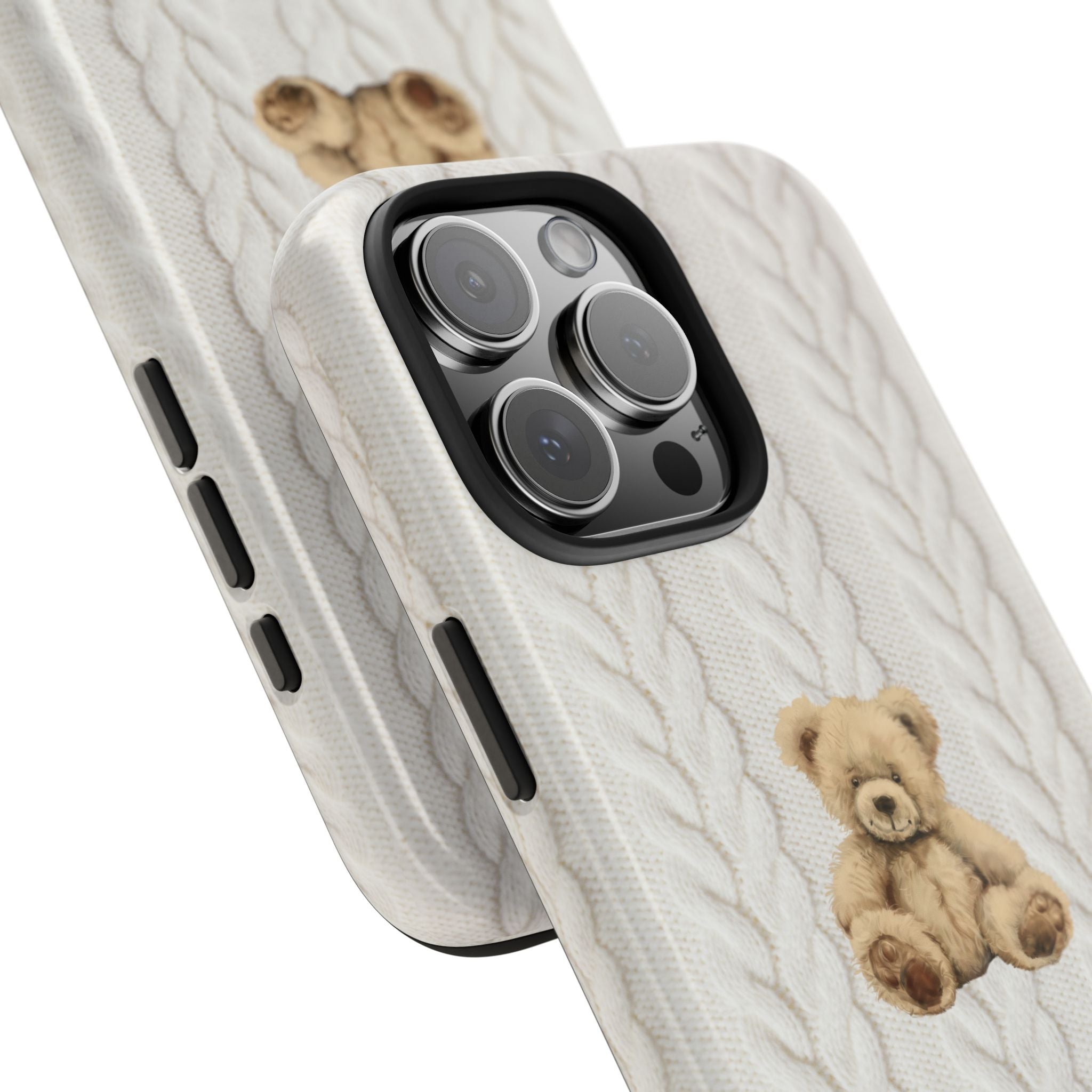 BEIGE BRAIDED KNIT TEDDY BEAR PHONE CASE