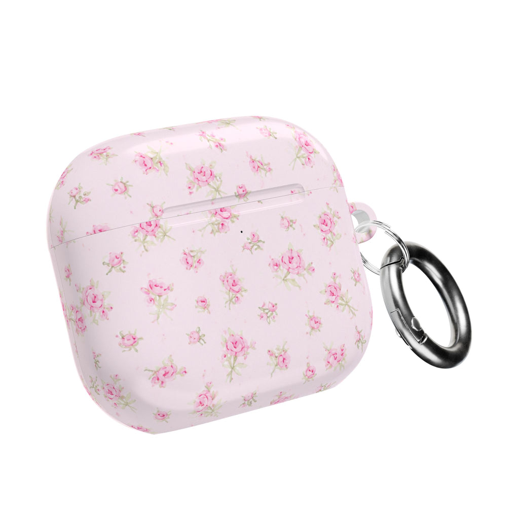 Light pink floral AirPod case with metal keyring attachment
