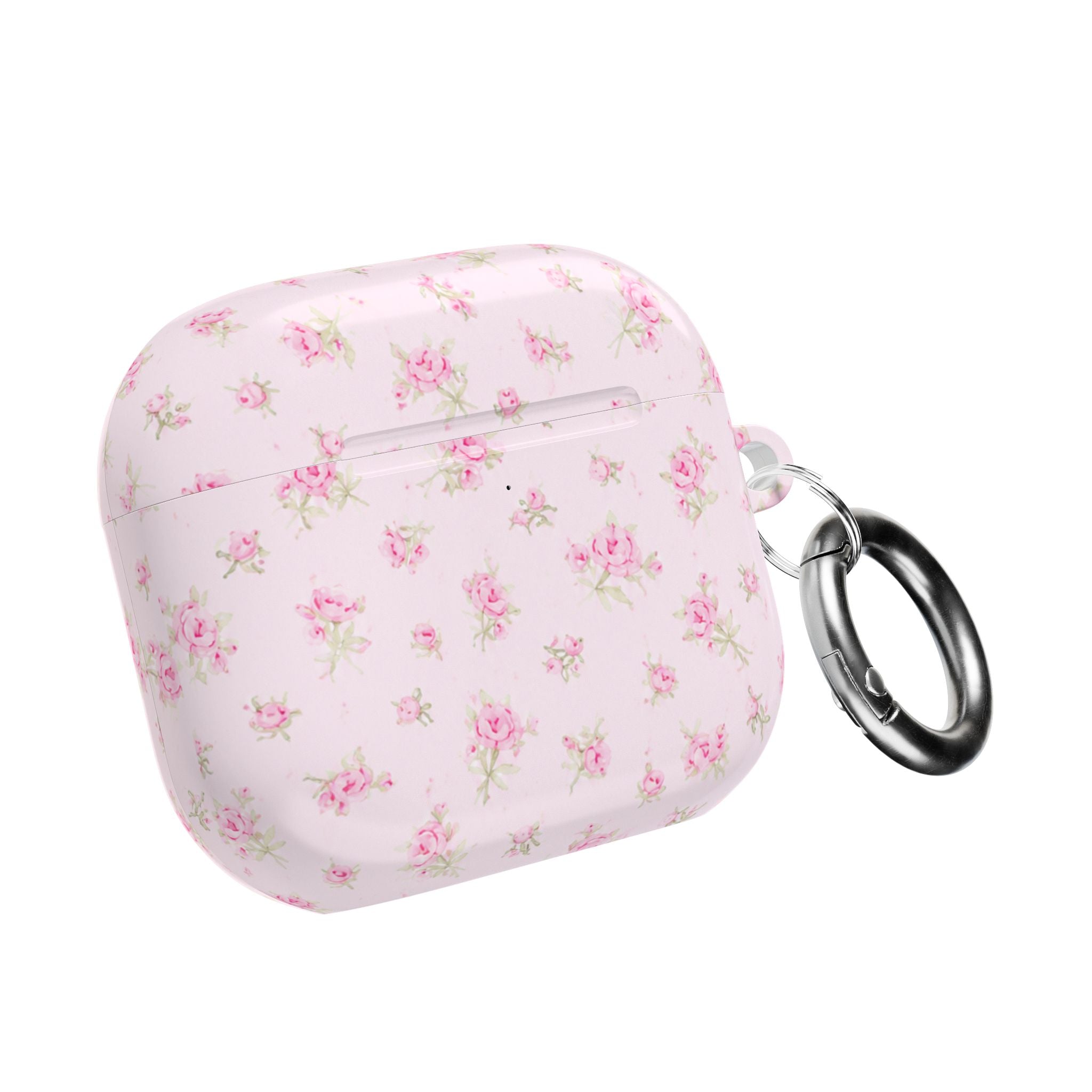 Light pink floral AirPod case with metal keyring attachment
