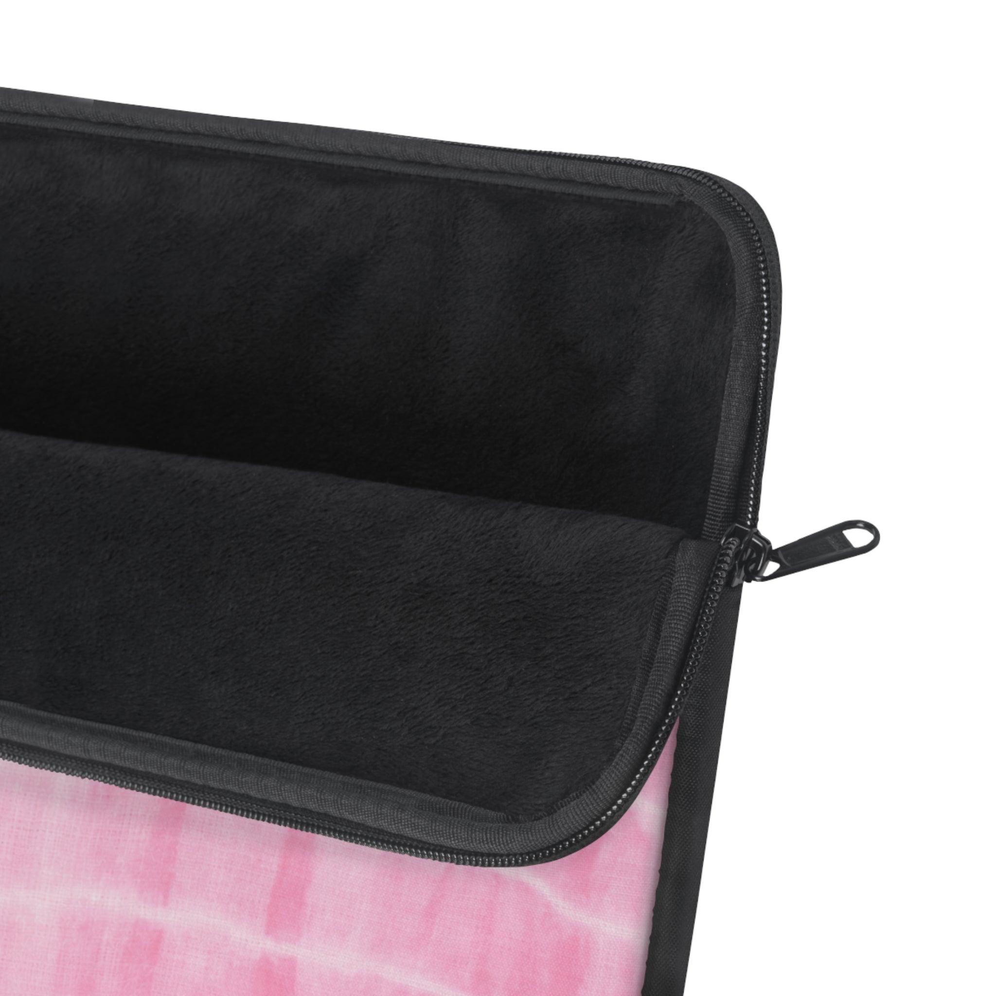 Black interior sleeve with pink shibori tie-dye panel and zip