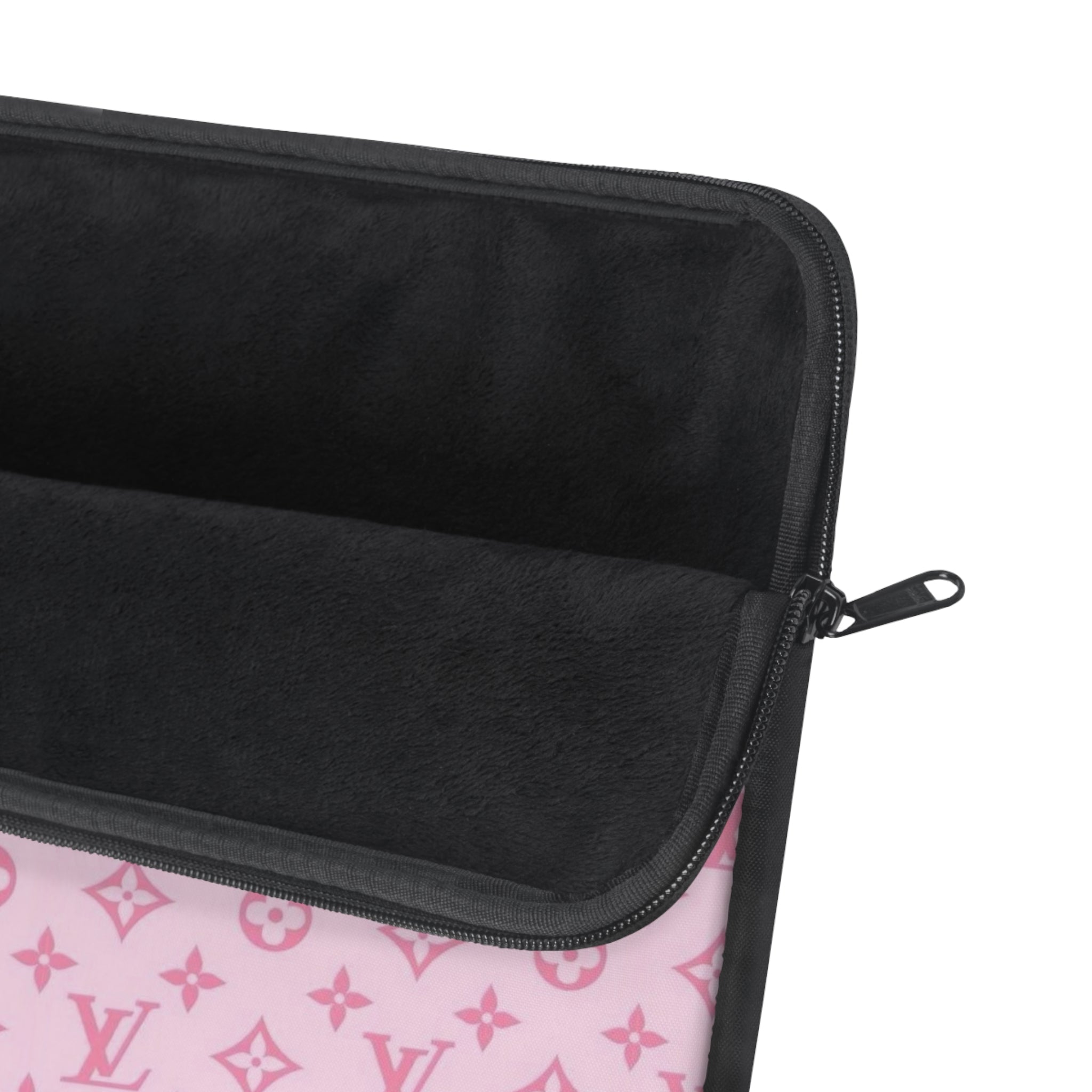 Black-lined laptop sleeve with zipper and smooth inner padding