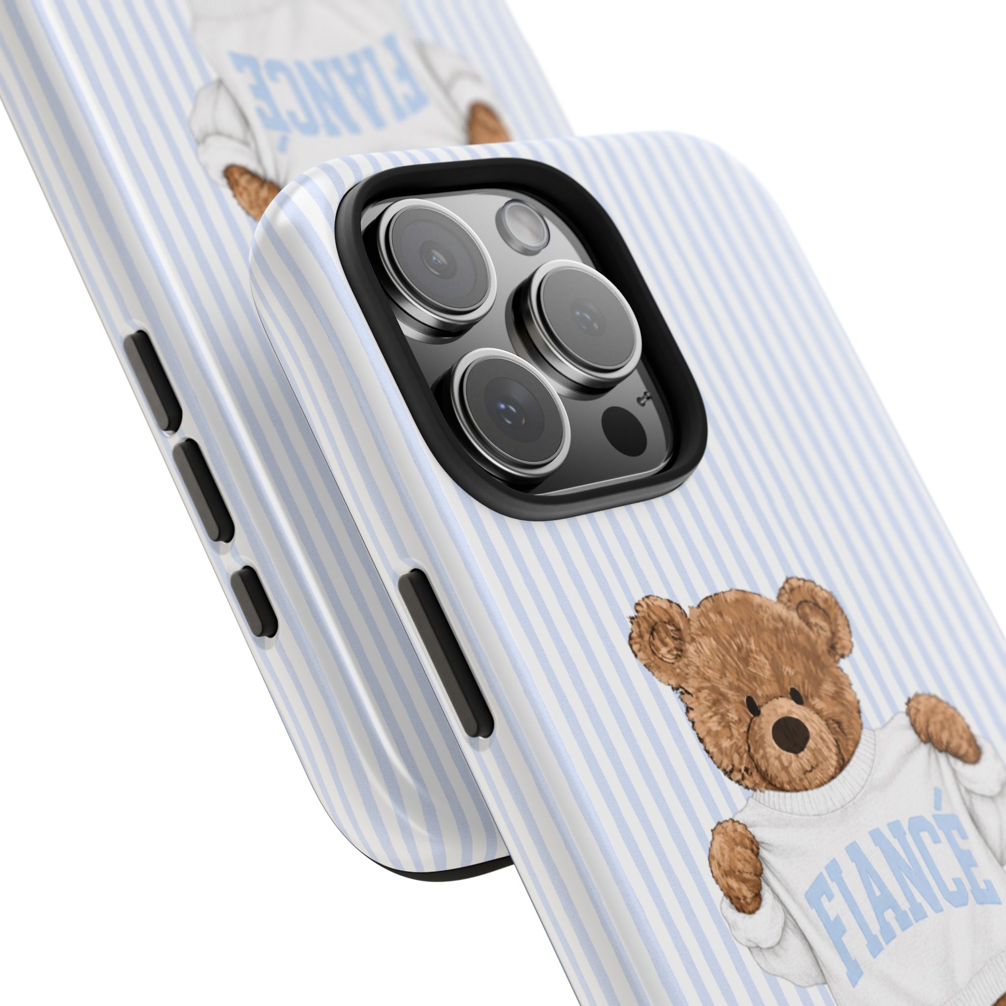 PERSONALIZED VARSITY SWEATER BLUE STRIPES FIANCE CUSTOM TEDDY BEAR NAME PHONE CASE