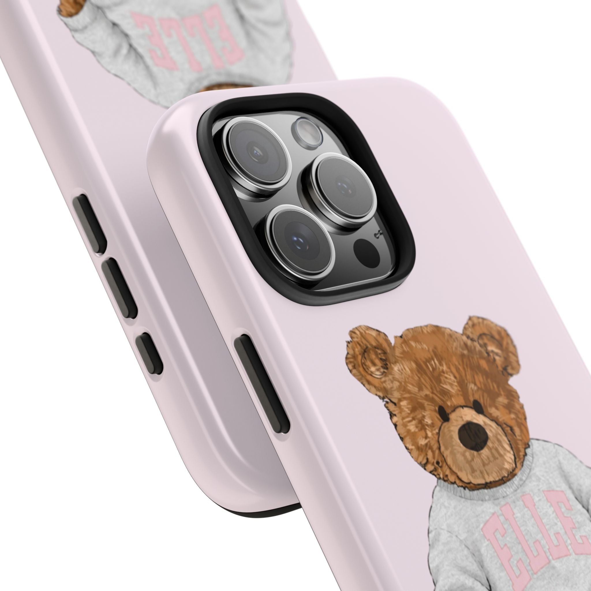 PERSONALIZED VARSITY SWEATER BABY PINK CUSTOM TEDDY BEAR NAME PHONE CASE