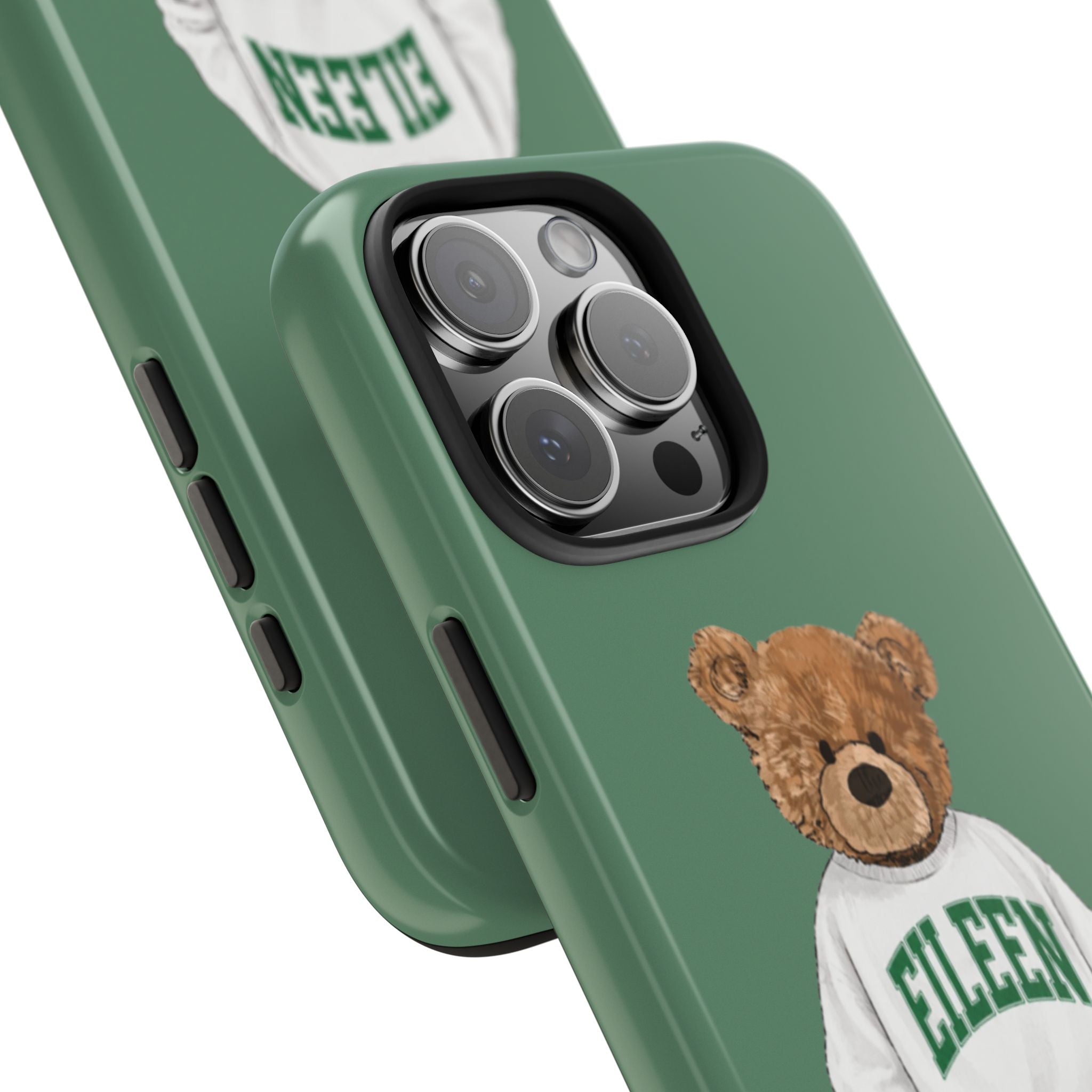 PERSONALIZED VARSITY SWEATER GREEN CUSTOM TEDDY BEAR NAME PHONE CASE