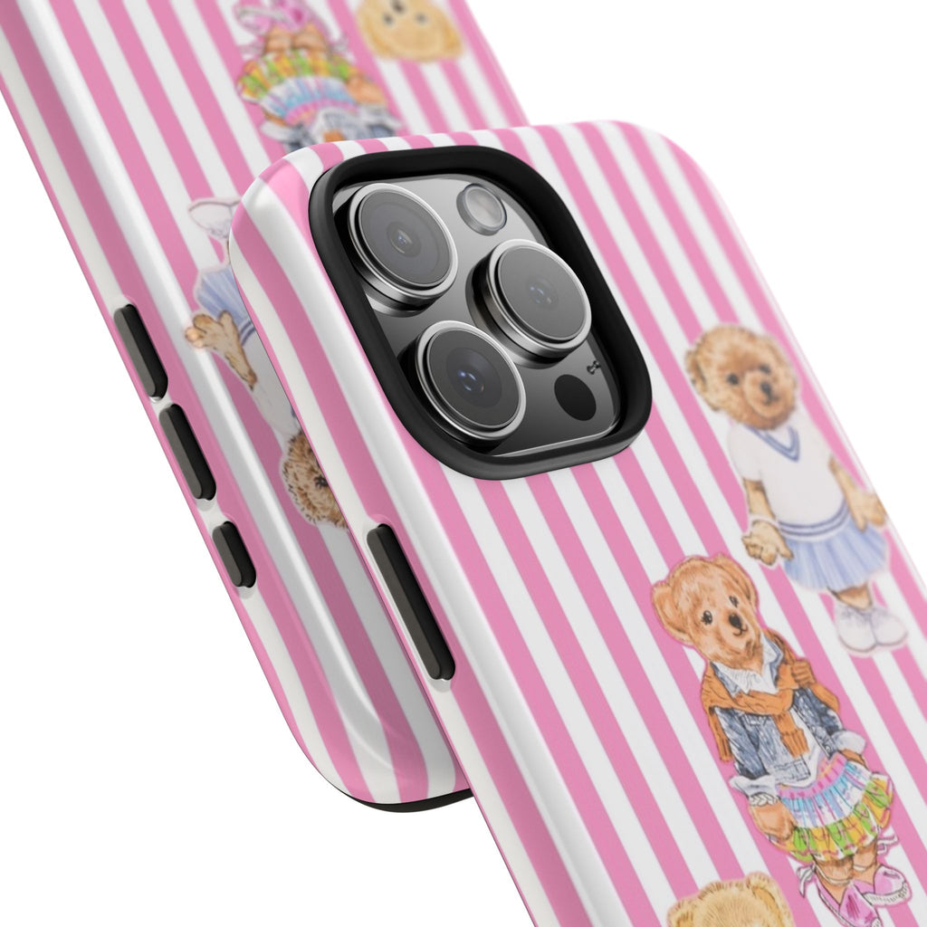 PINK STRIPES RL GIRLHOOD TEDDY BEARS PHONE CASE
