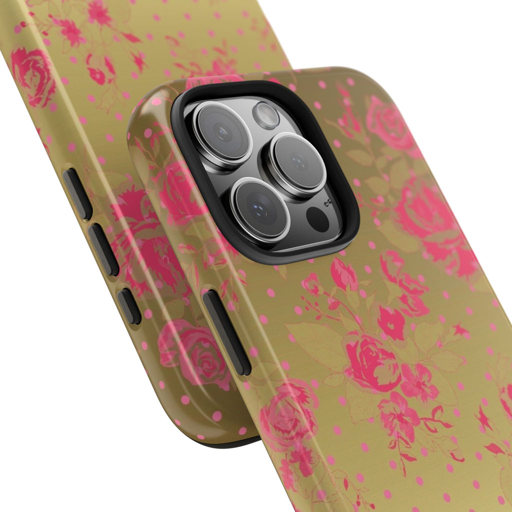 GOLD MAGENTA POLKA DOTS FLORAL PHONE CASE