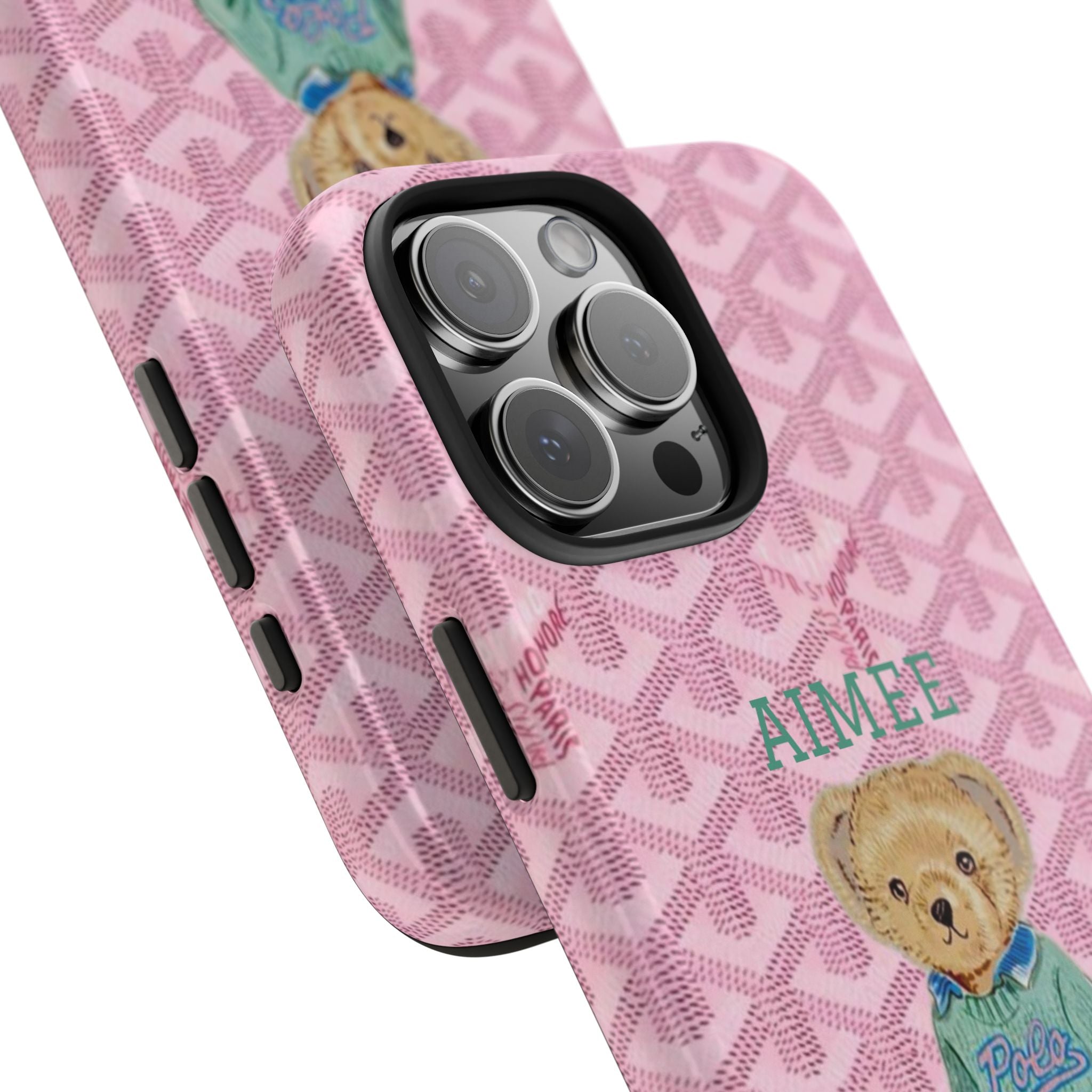 PERSONALIZED PINK GOYARD RL TEDDY BEAR CUSTOM NAME PHONE CASE