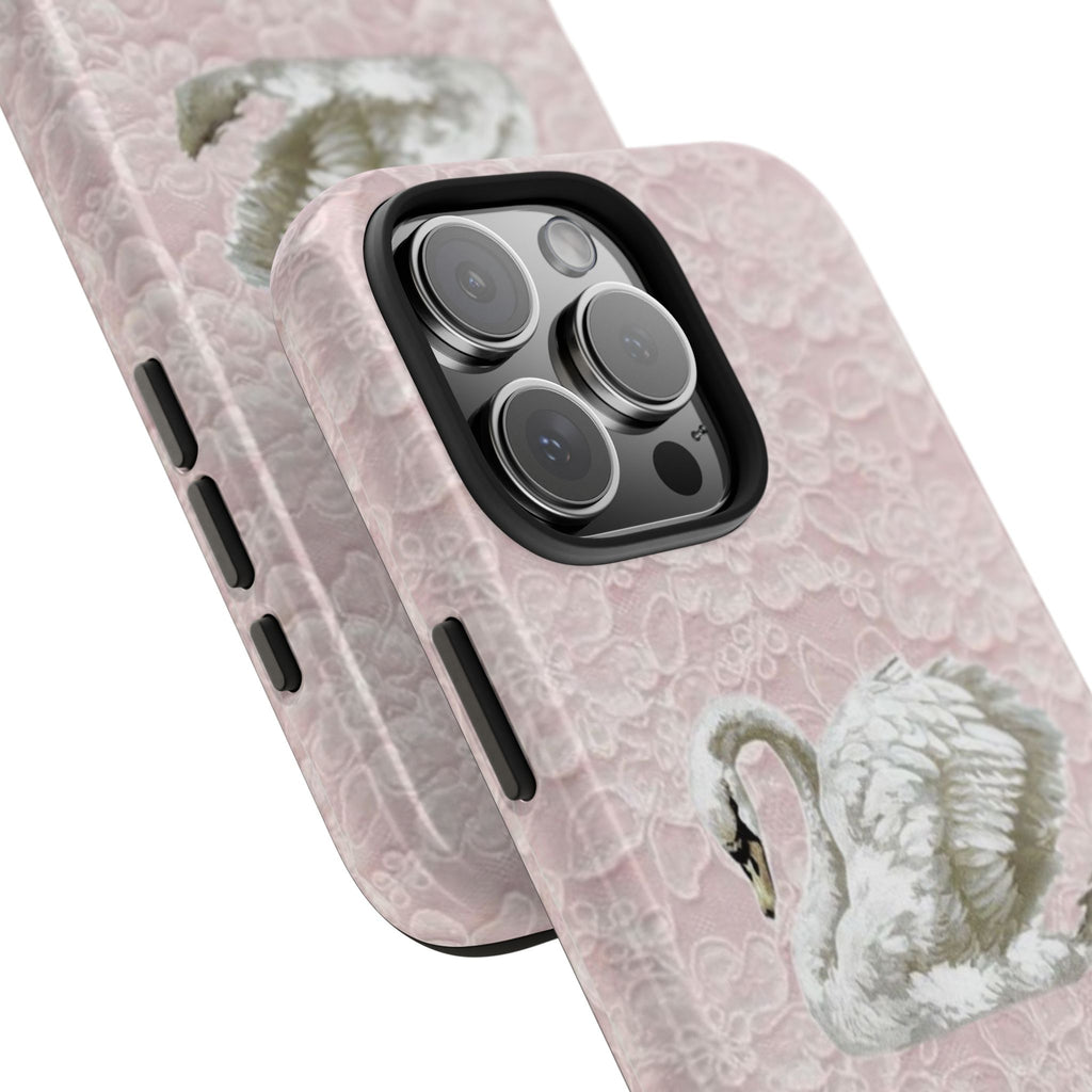 PINK LACE SWAN PHONE CASE