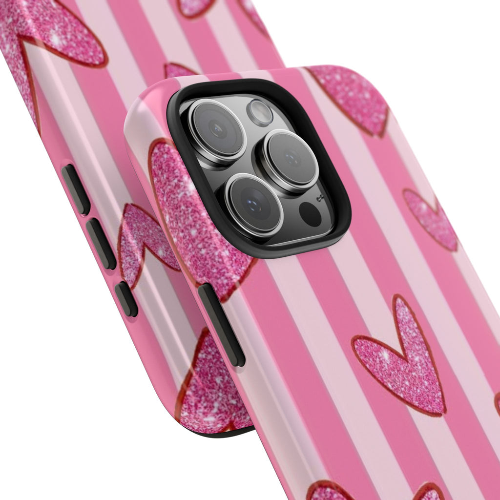 PINK STRIPES HEARTS PHONE CASE