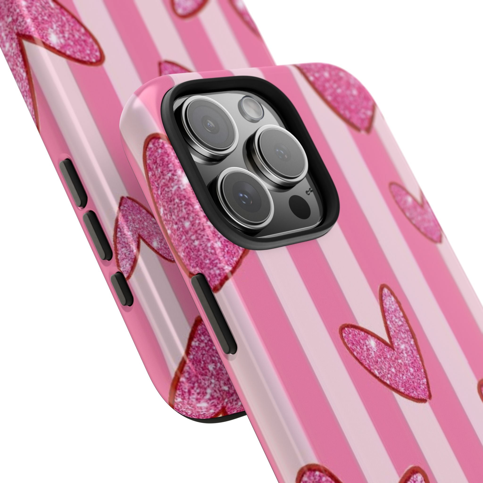PINK STRIPES HEARTS PHONE CASE