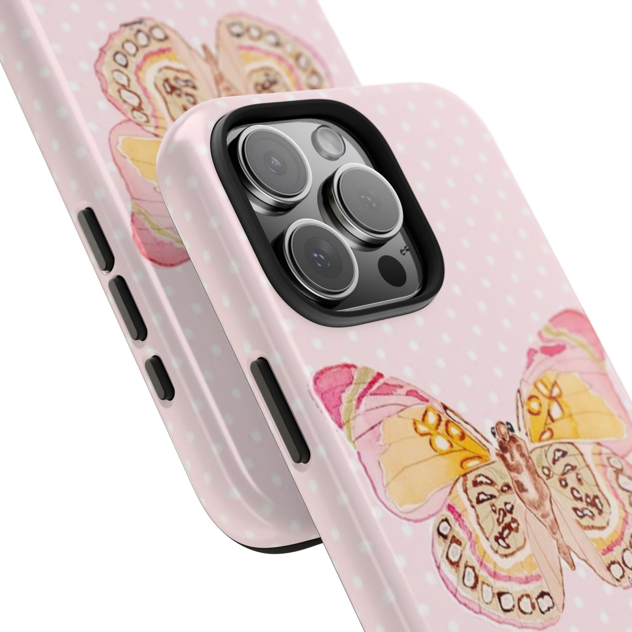 BABY PINK POLKA DOTS BUTTERFLY PHONE CASE