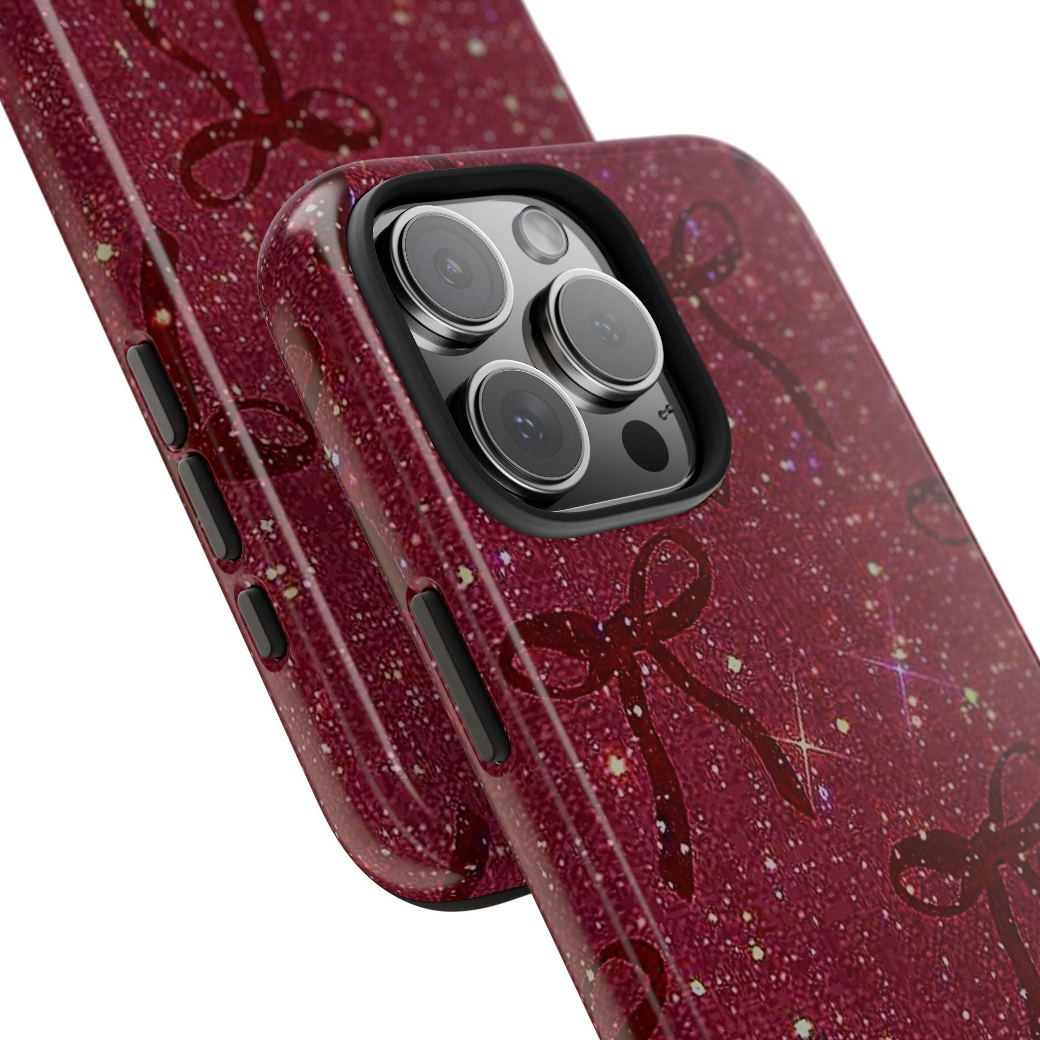 RED GLITTER BOWS PHONE CASE