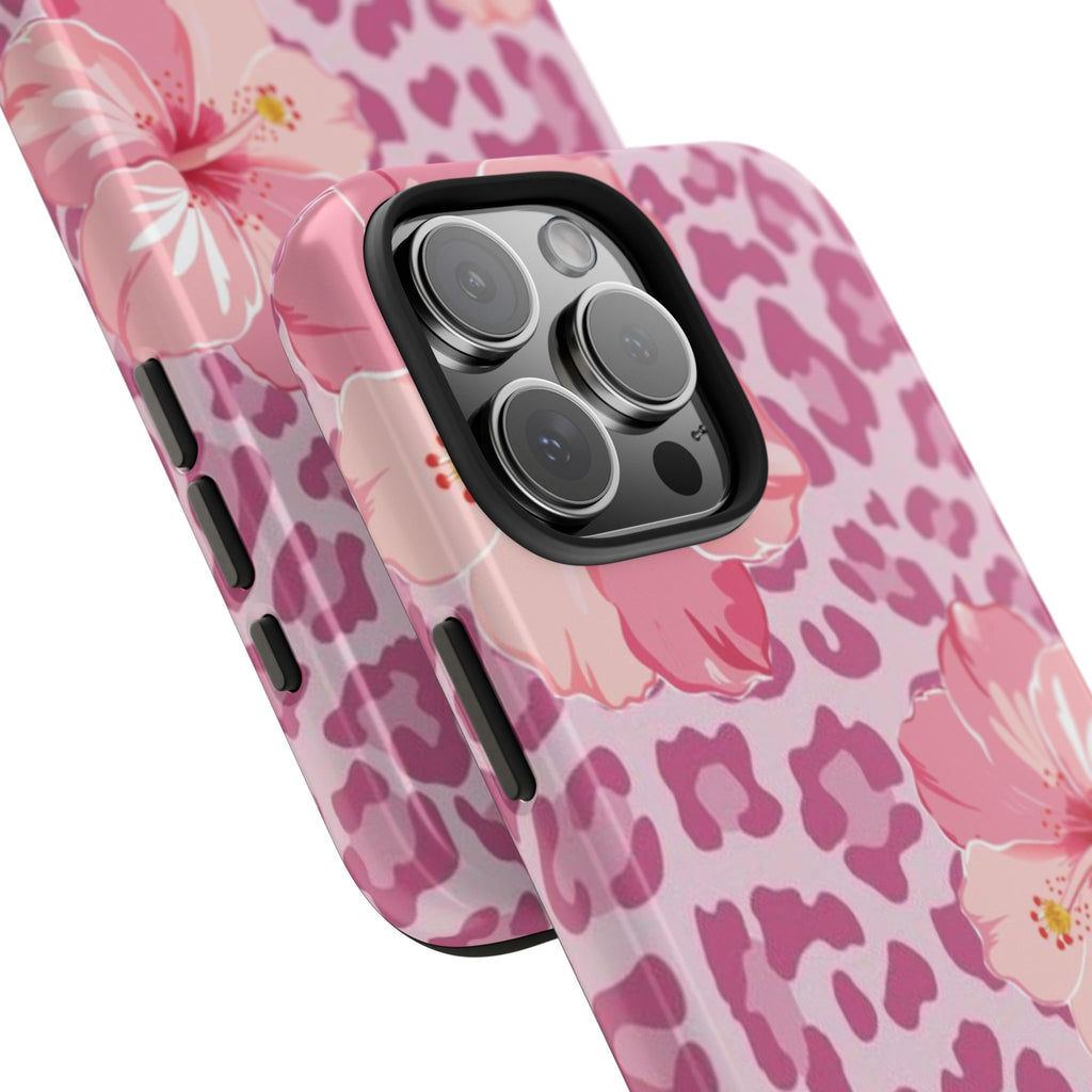 PINK LEOPARD HIBISCUS FLOWERS PHONE CASE