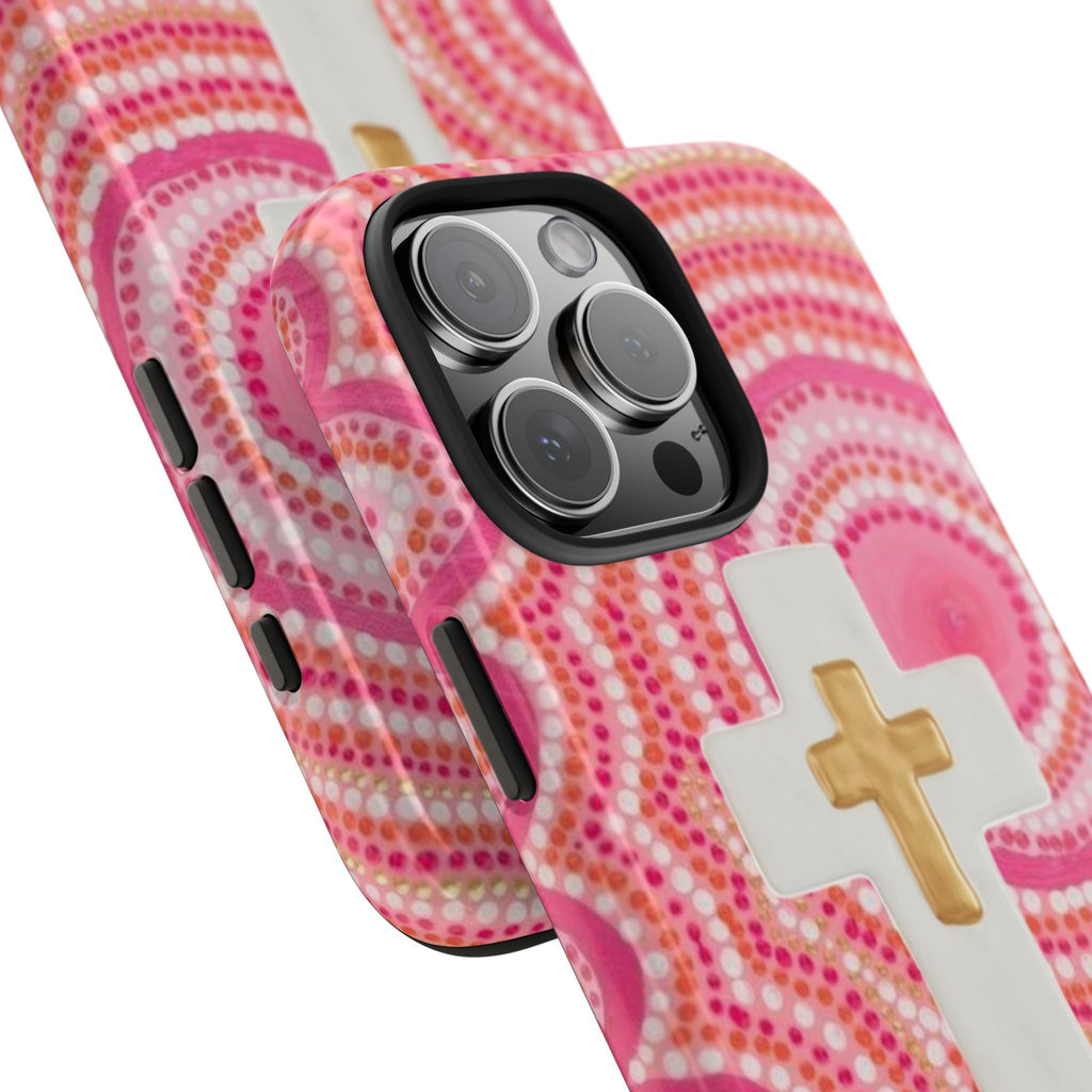 PINK MOSAIC GOLD CROSS PHONE CASE