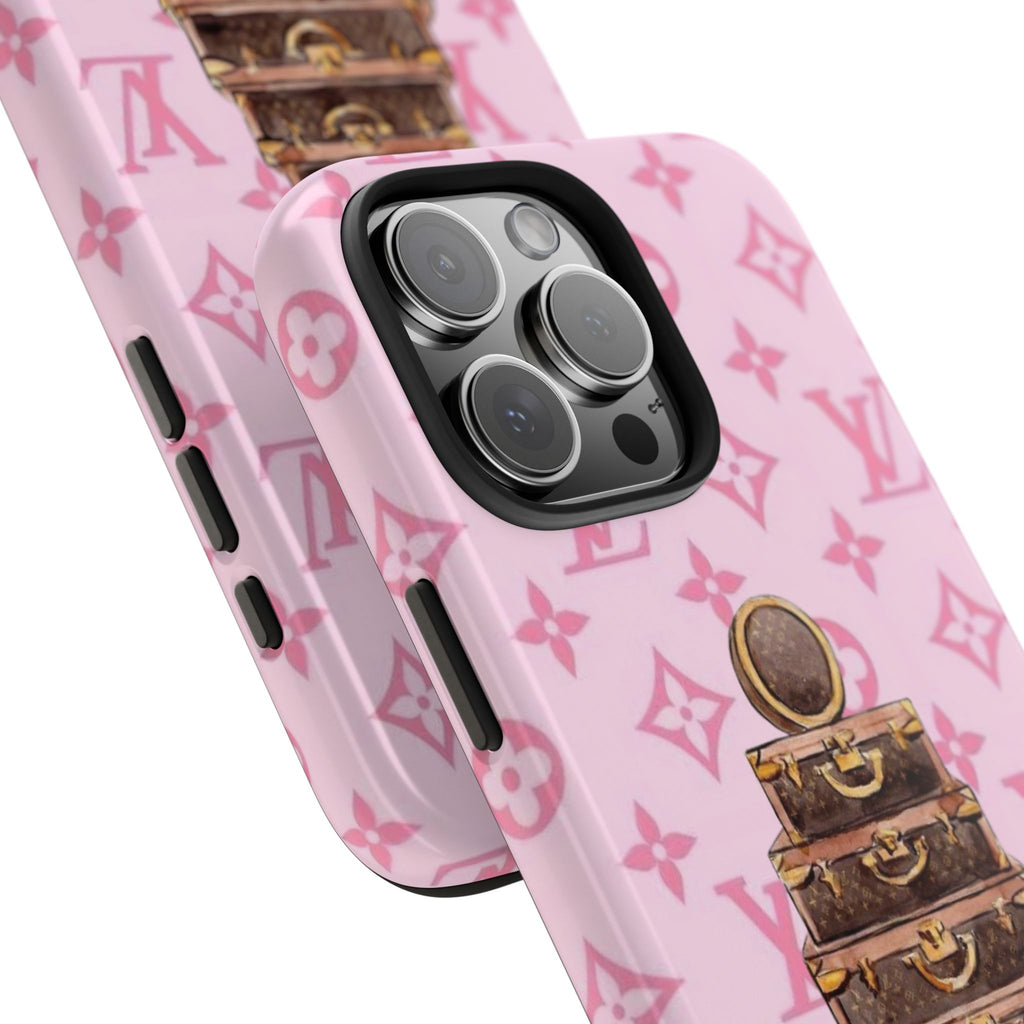 PINK LV VINTAGE SUITCASES PHONE CASE