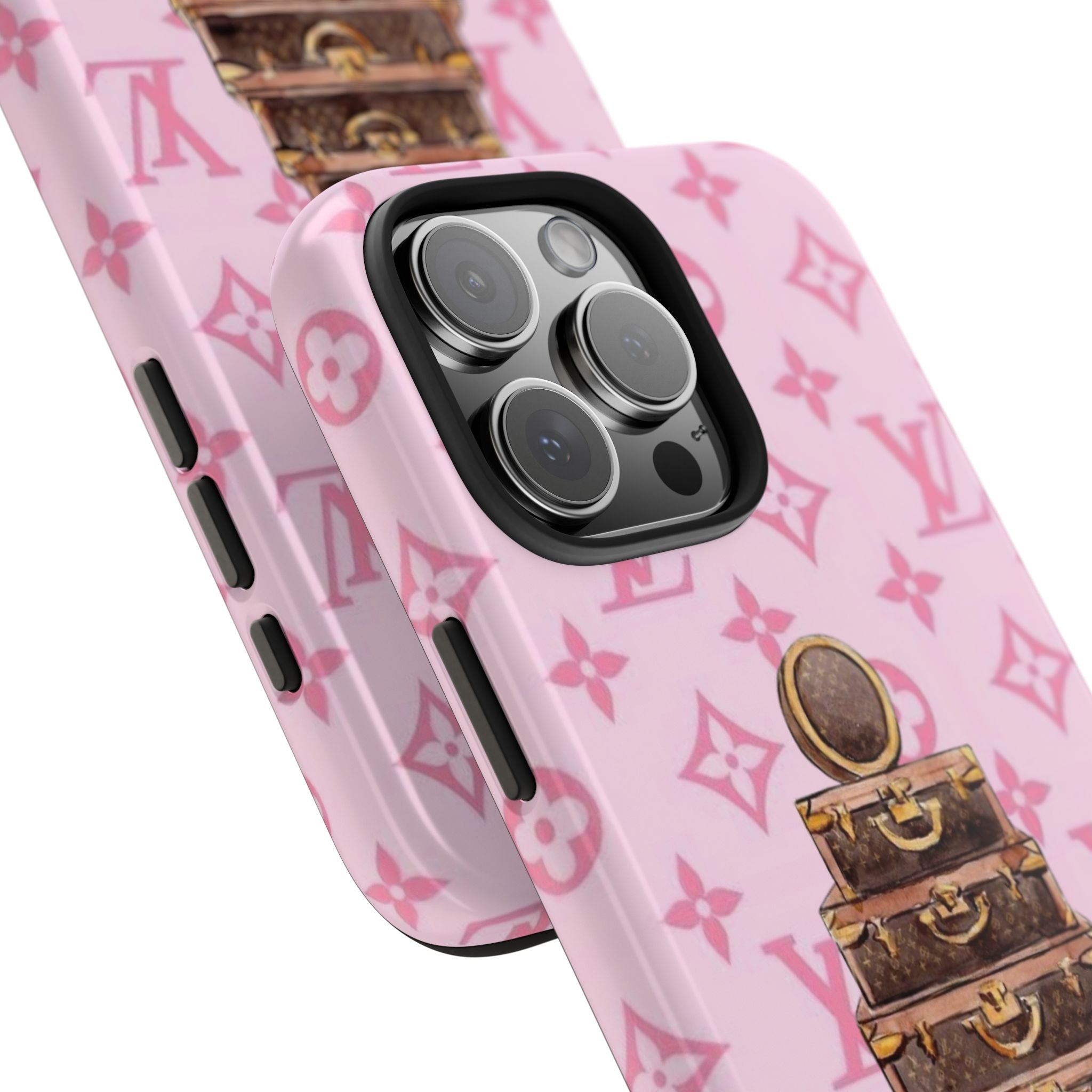 PINK LV VINTAGE SUITCASES PHONE CASE
