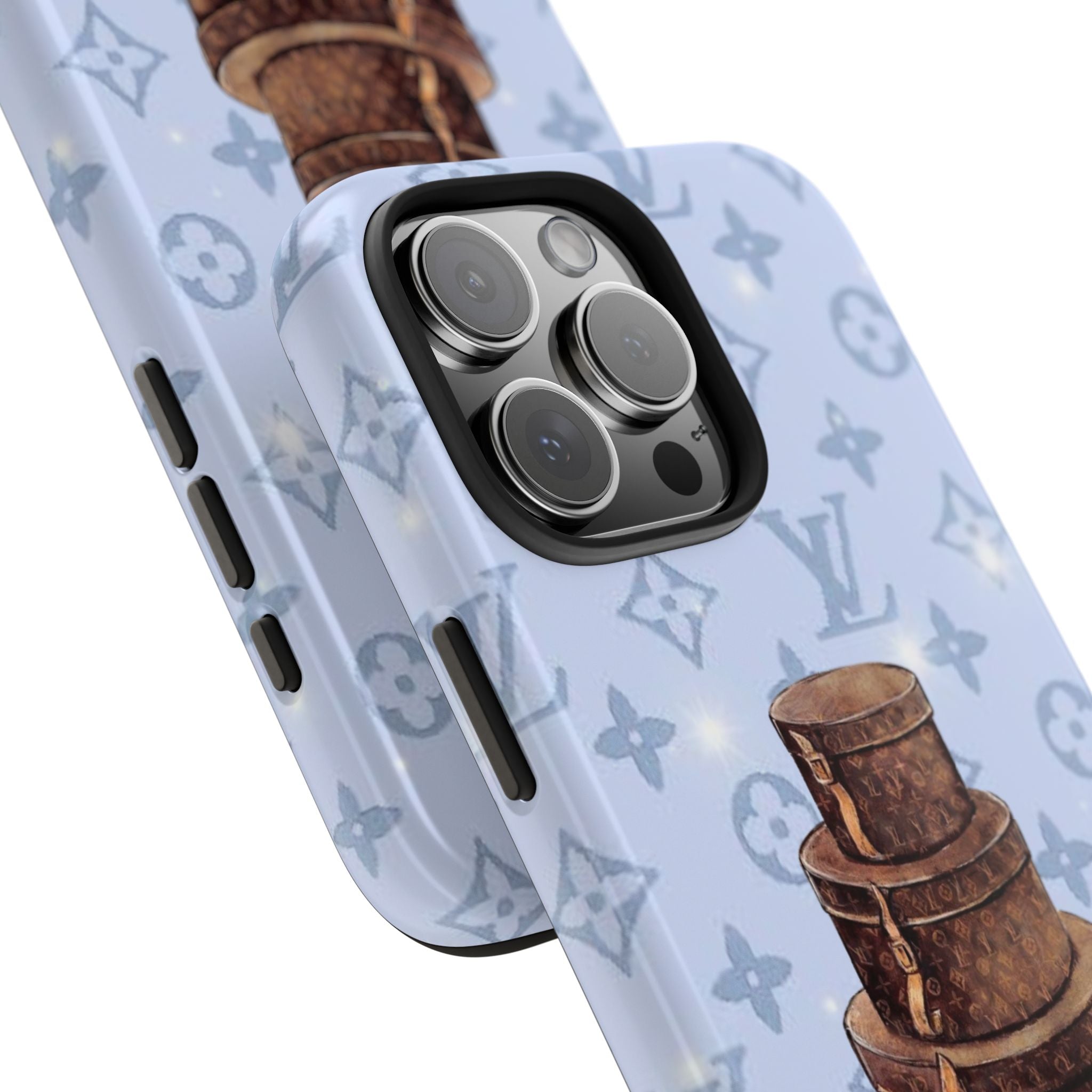 BABY BLUE LV VINTAGE SUITCASES PHONE CASE