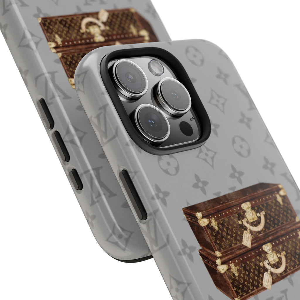 GRAY LV VINTAGE SUITCASES PHONE CASE