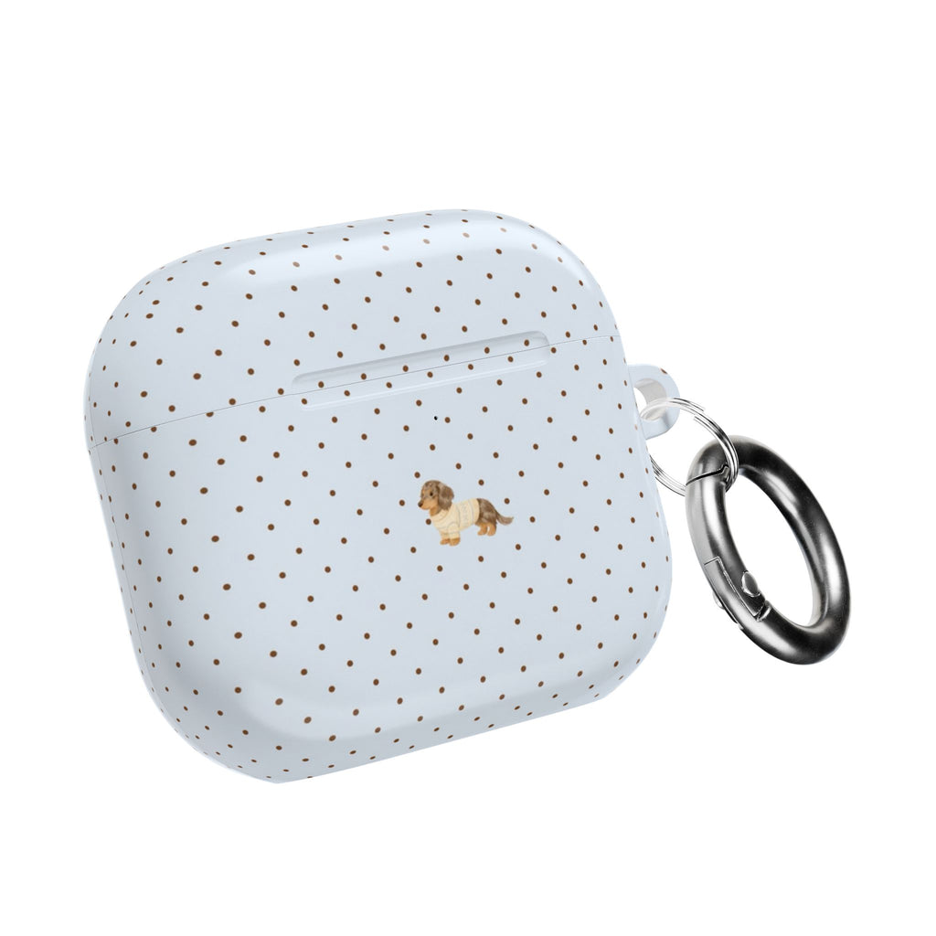 BLUE POLKA DOTS MINI DACHSHUND PUPPY DOG AIRPOD CASE