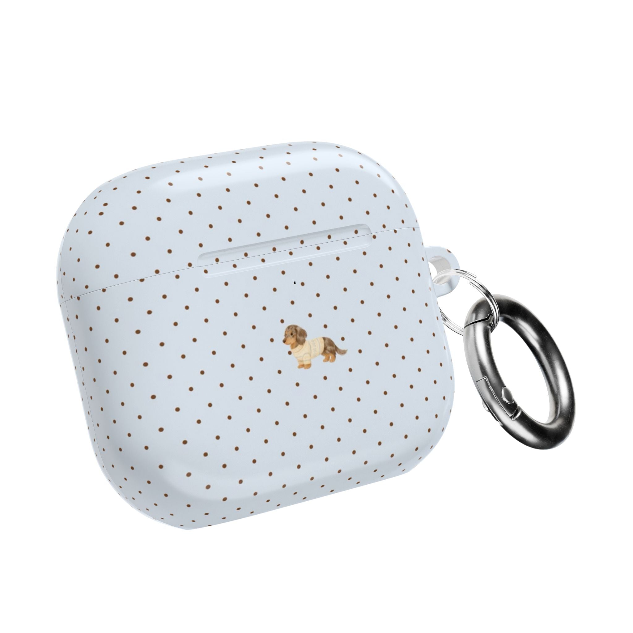 BLUE POLKA DOTS MINI DACHSHUND PUPPY DOG AIRPOD CASE