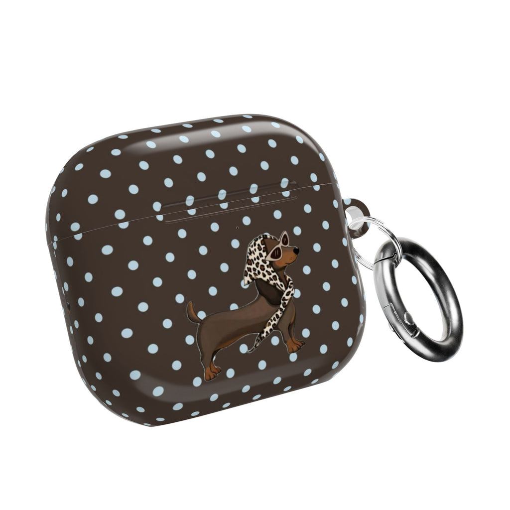 BROWN POLKA DOTS PREPPY DACHSHUND WEENIE DOG AIRPOD CASE