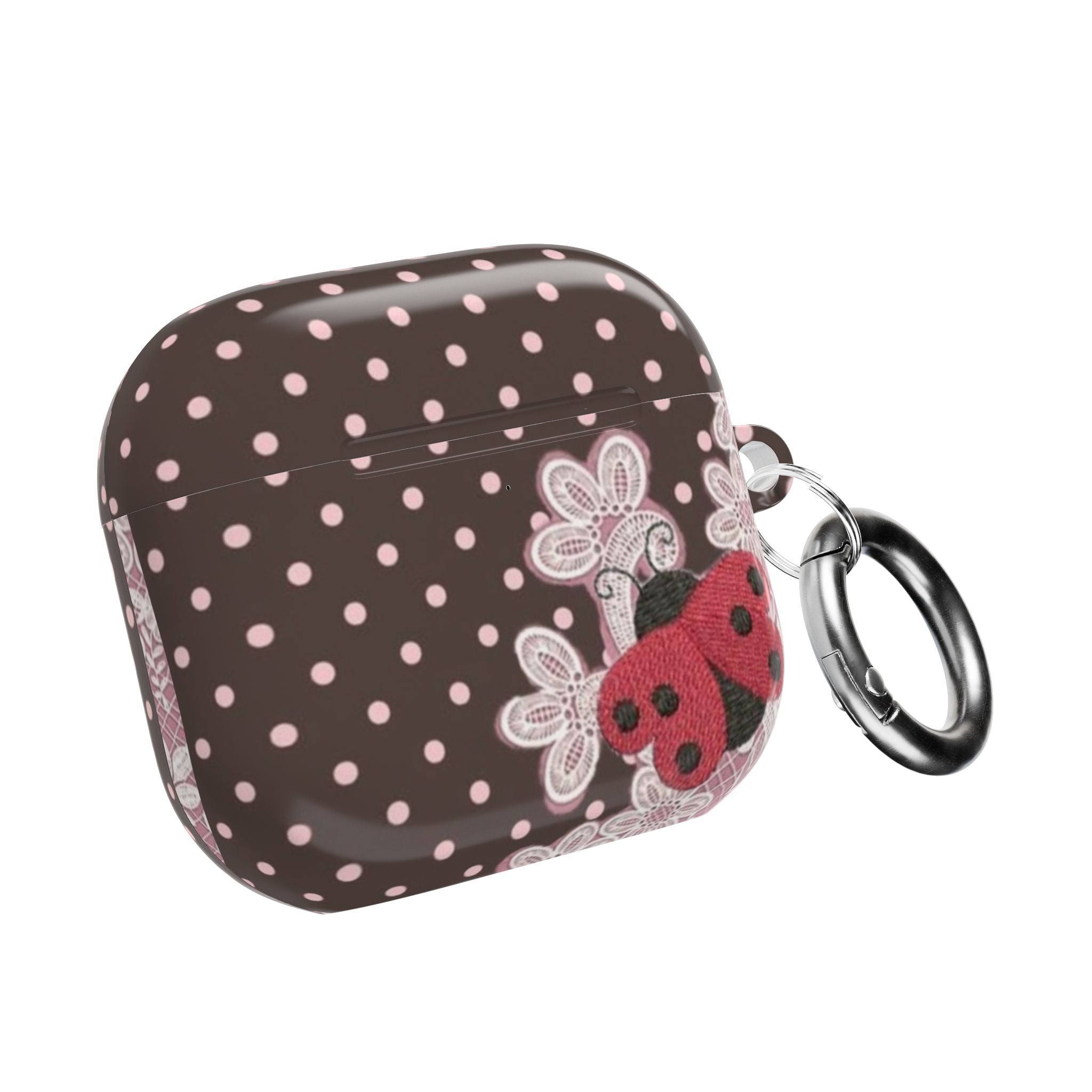 BROWN POLKA DOTS PINK LACE LADYBUG AIRPOD CASE