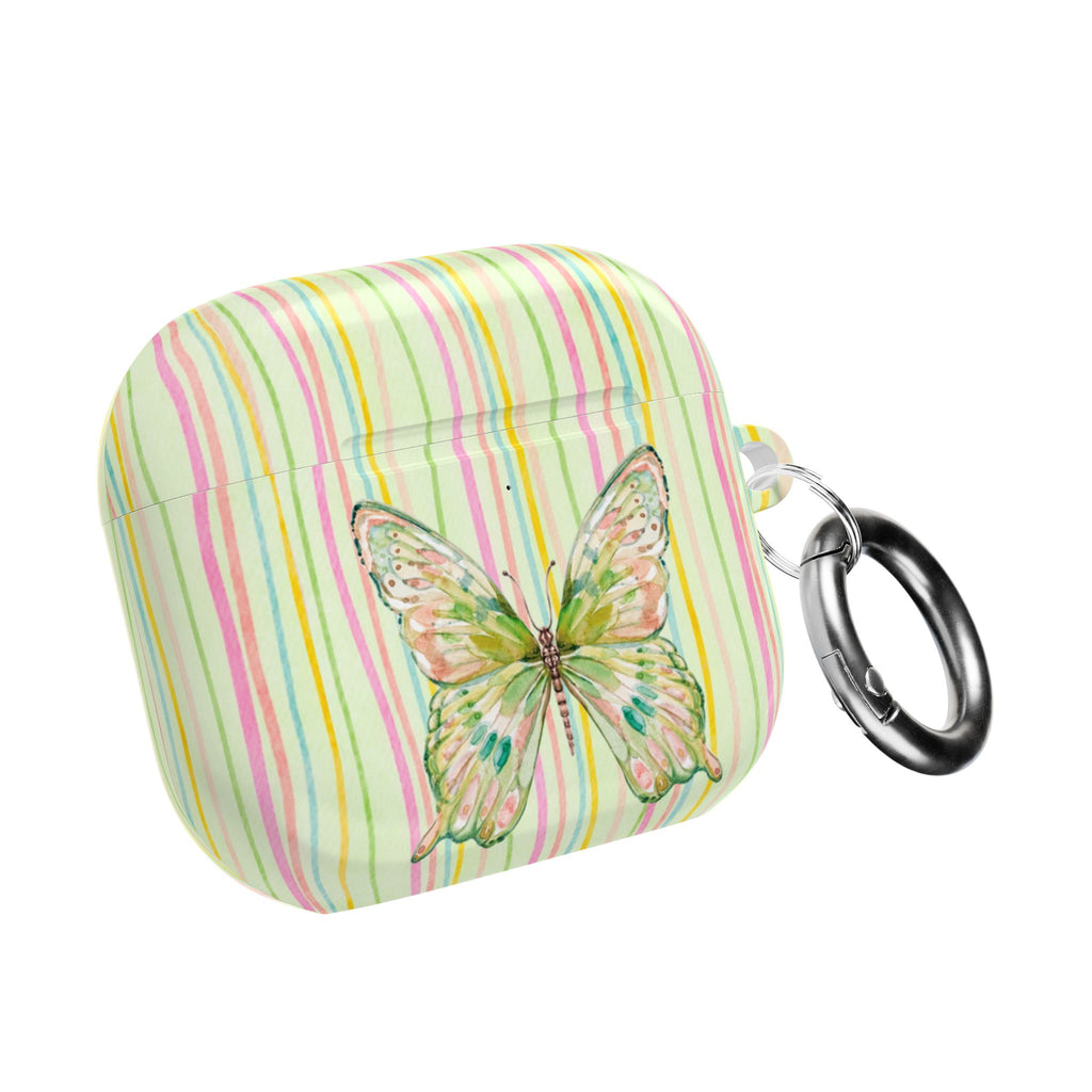 GREEN BUTTERFLY STRIPES AIRPOD CASE
