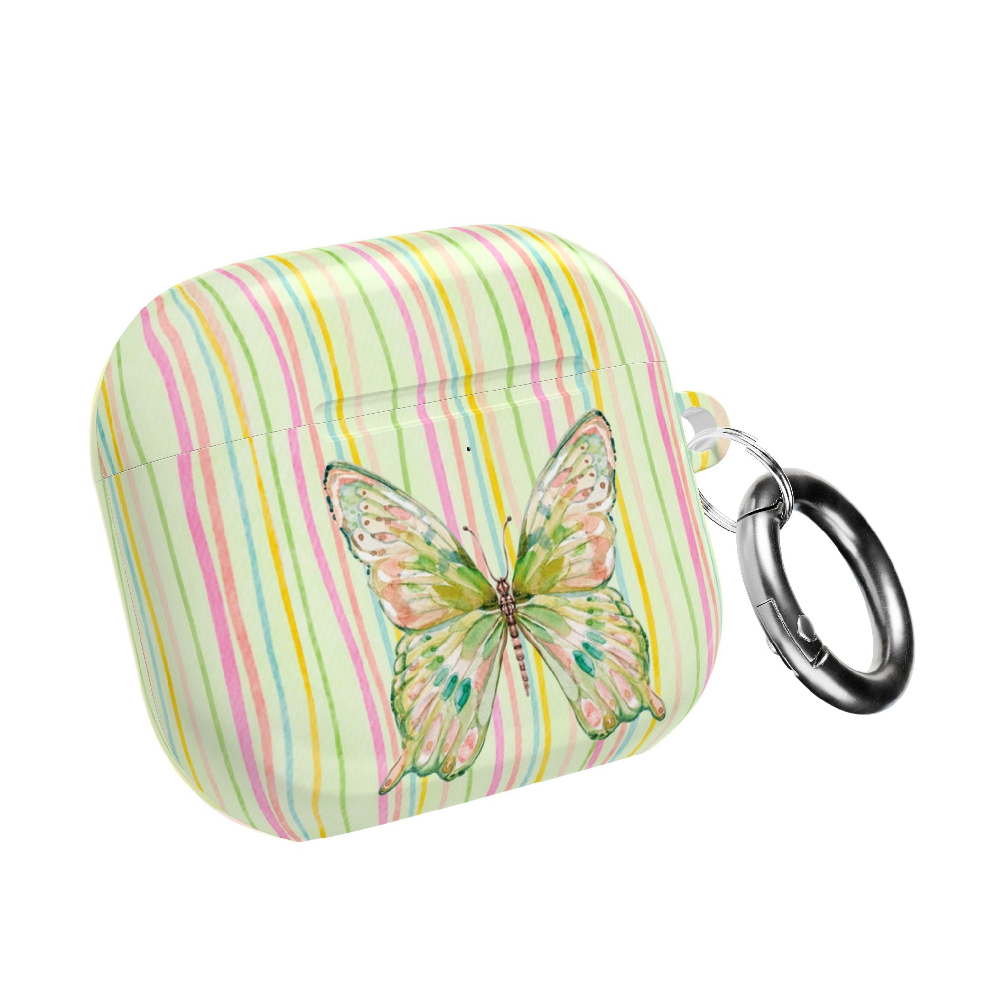 GREEN BUTTERFLY STRIPES AIRPOD CASE