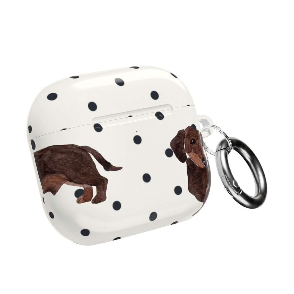 BLACK & WHITE POLKA DOTS DACHSHUND AIRPOD CASE