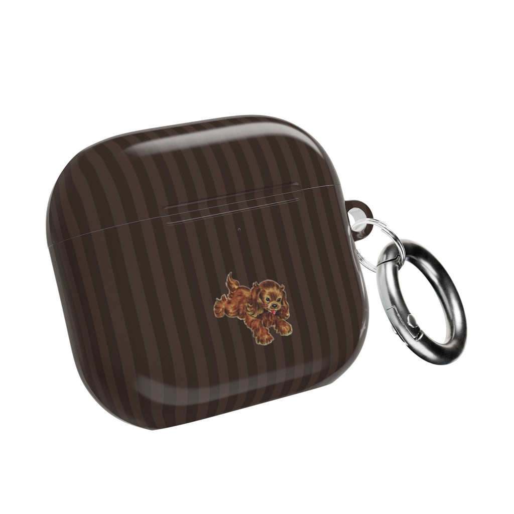 BROWN STRIPES PARK AVENUE PUPPY AIRPOD CASE