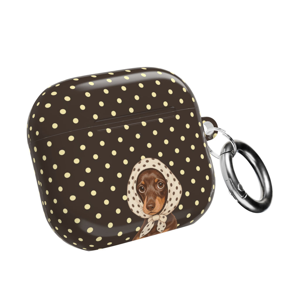 BROWN POLKA DOTS PREPPY SCARF DACHSHUND AIRPOD CASE